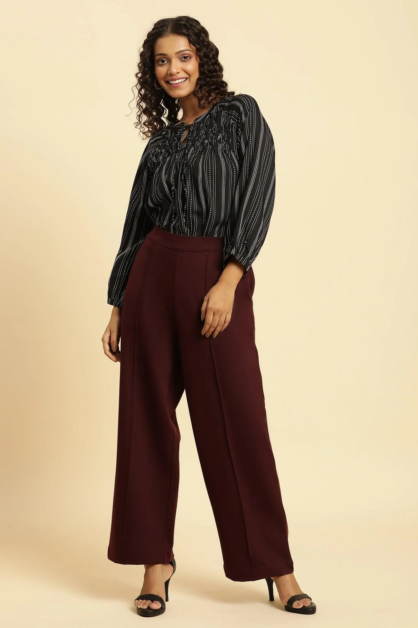 Wine Pin Tuck Trouser Pants - Image 5