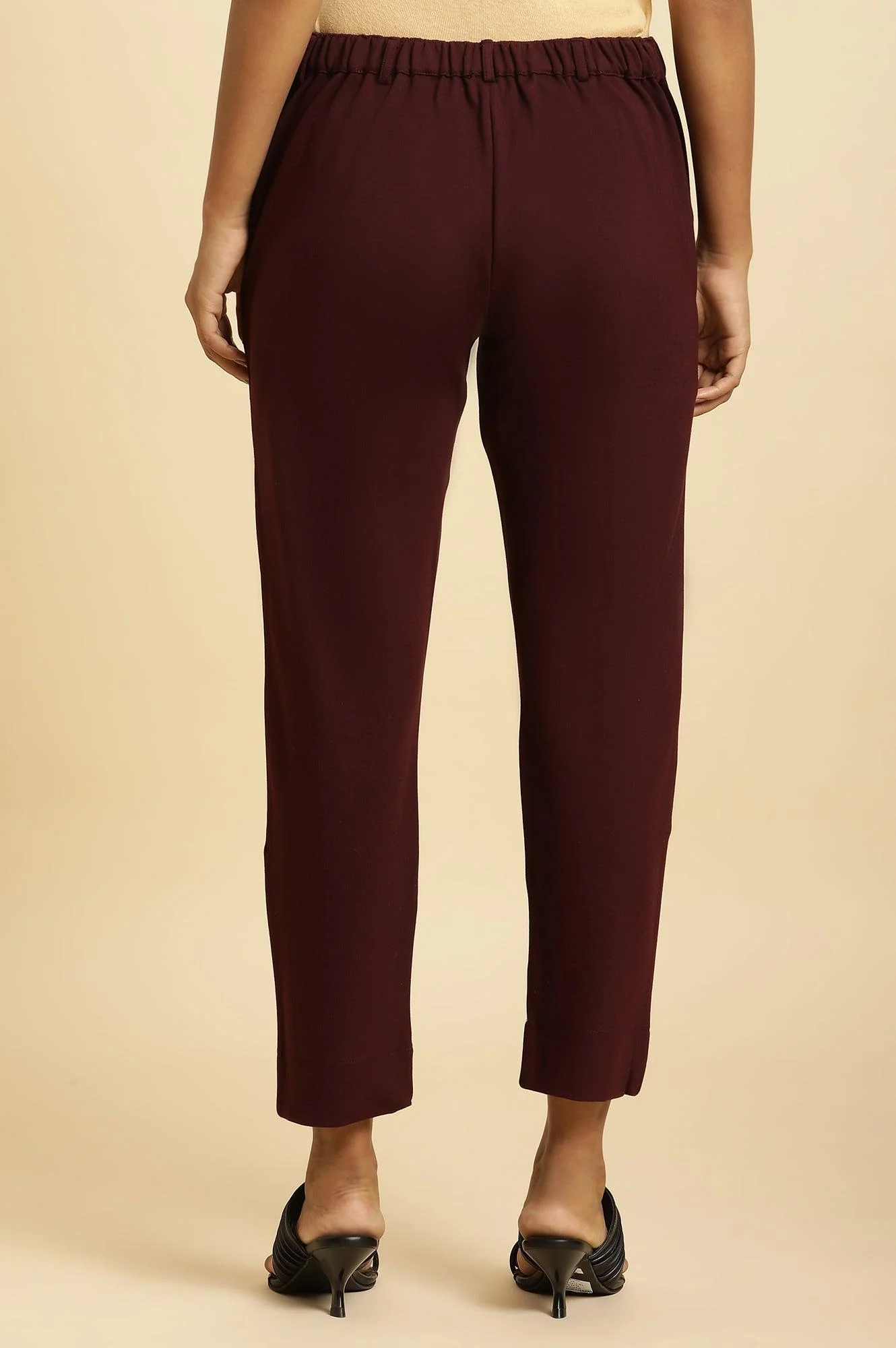 Wine Slim Fit Elasticated Western Pants - Image 3