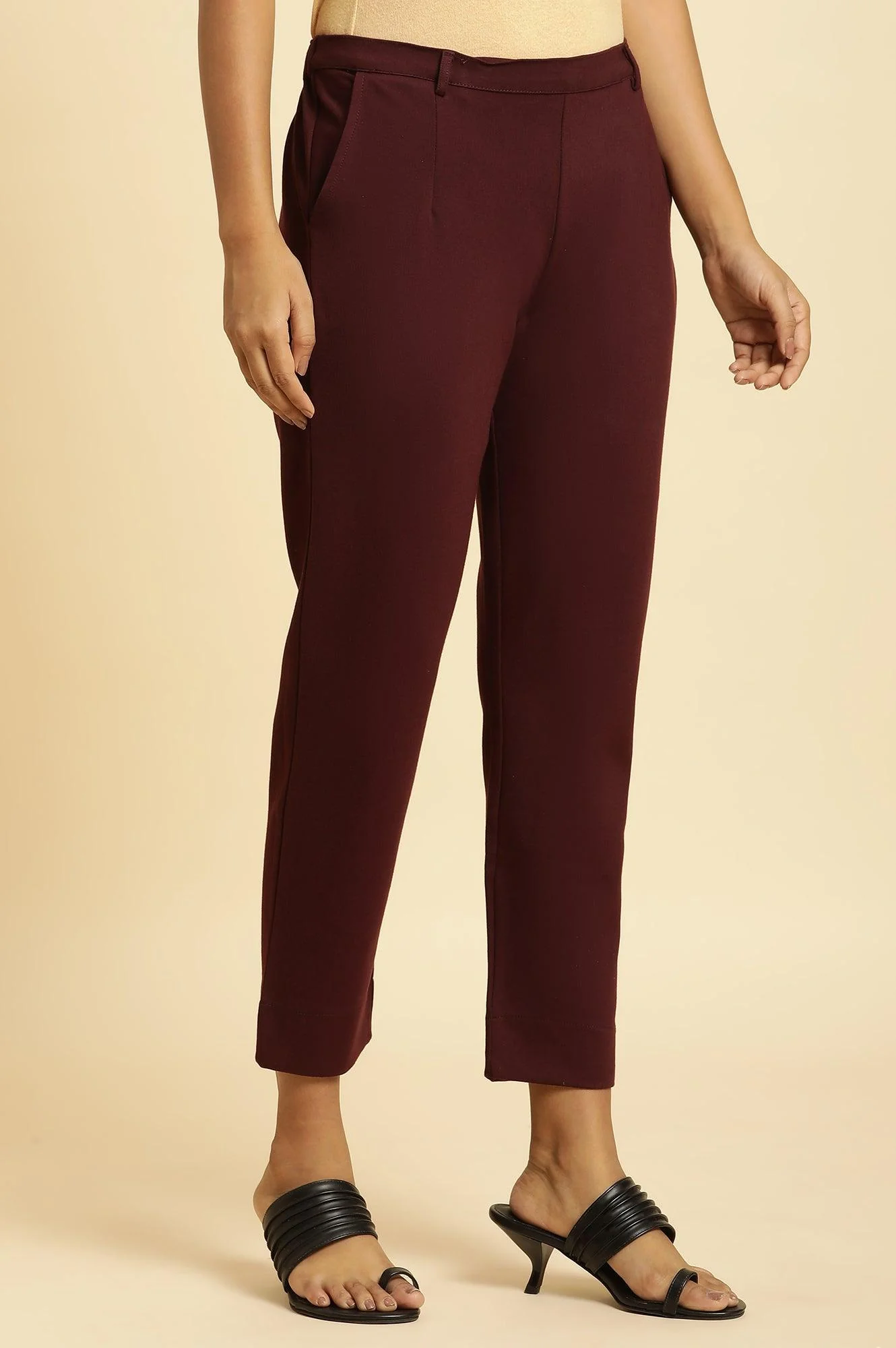 Wine Slim Fit Elasticated Western Pants - Image 4