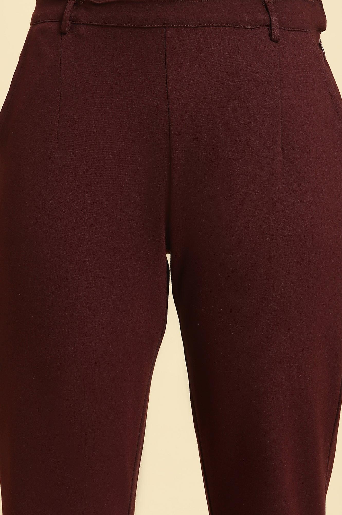 Wine Slim Fit Elasticated Western Pants - Image 6