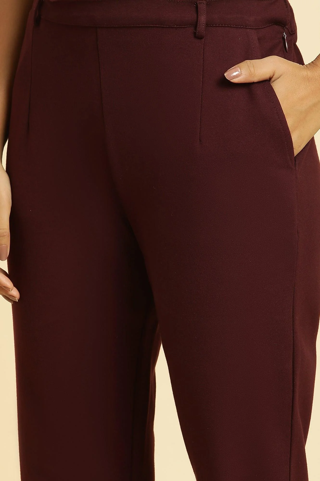 Wine Slim Fit Elasticated Western Pants - Image 7