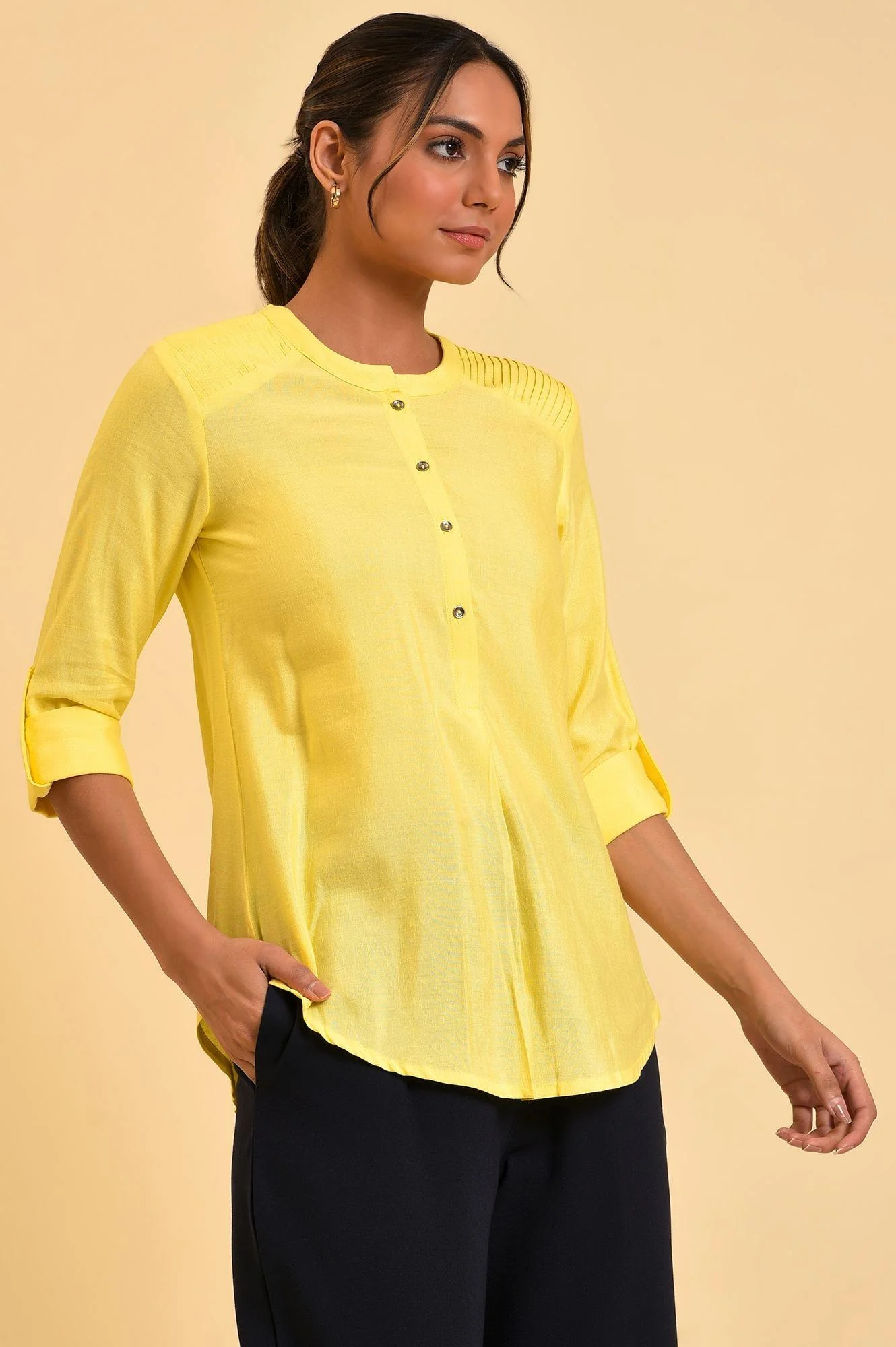 Yellow Blue Cotton Flax Top - Image 4