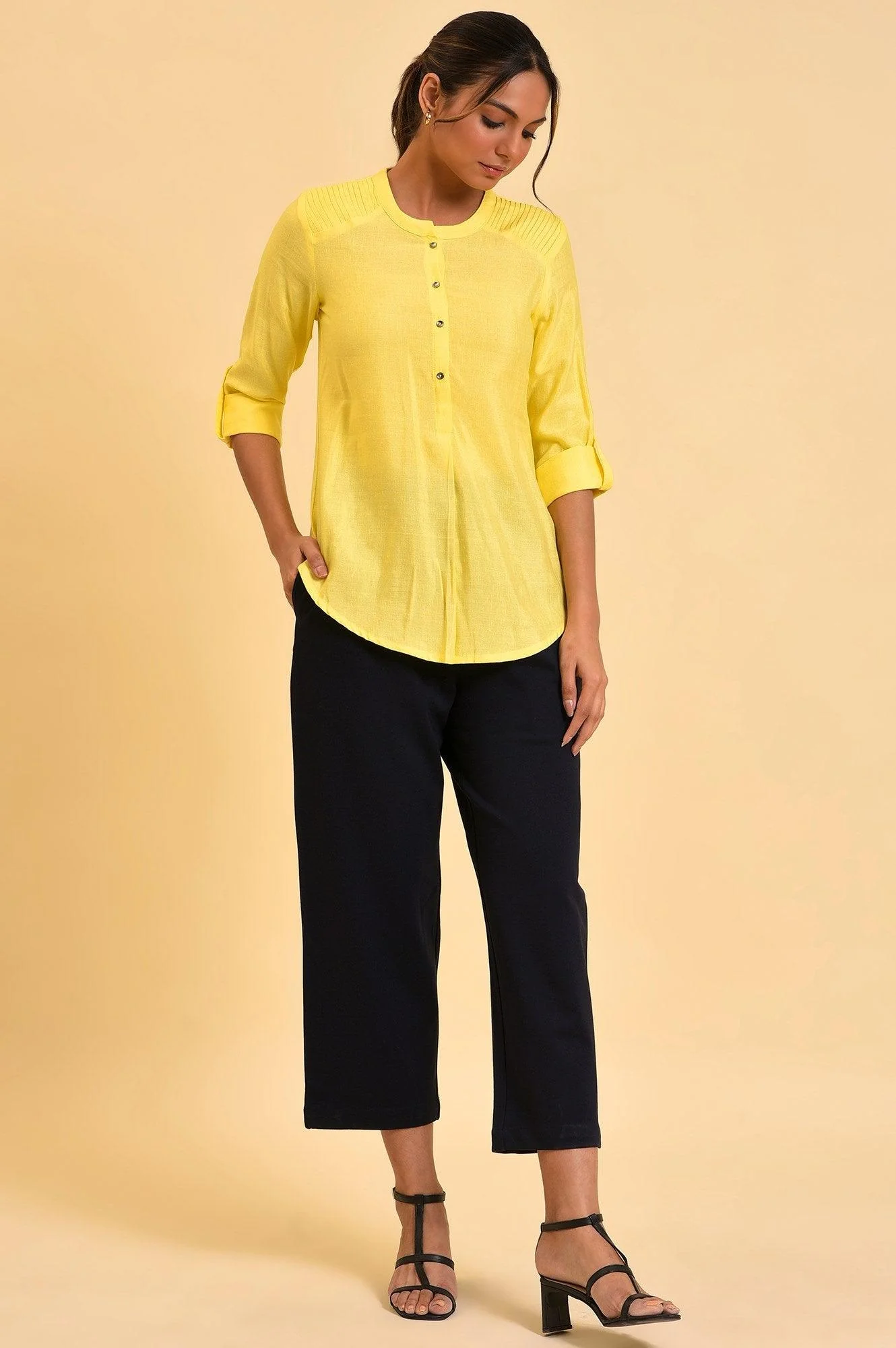 Yellow Blue Cotton Flax Top - Image 5