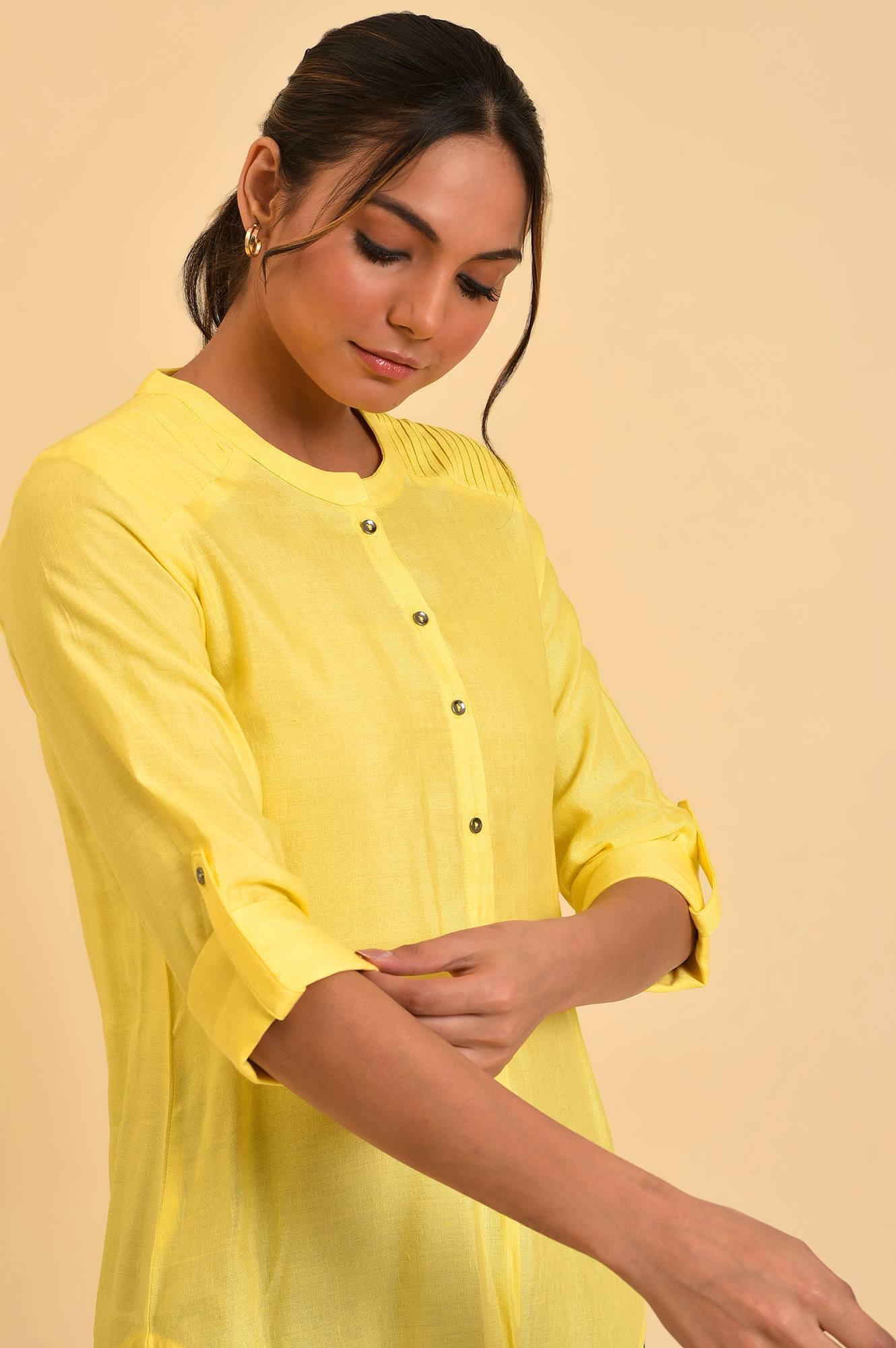Yellow Blue Cotton Flax Top - Image 6