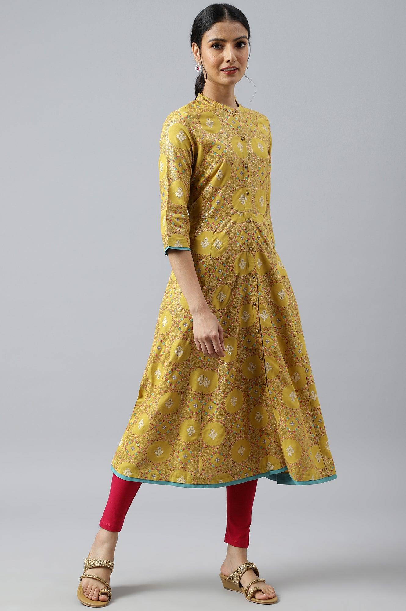 Yellow Button Down A-Line kurta - Image 5