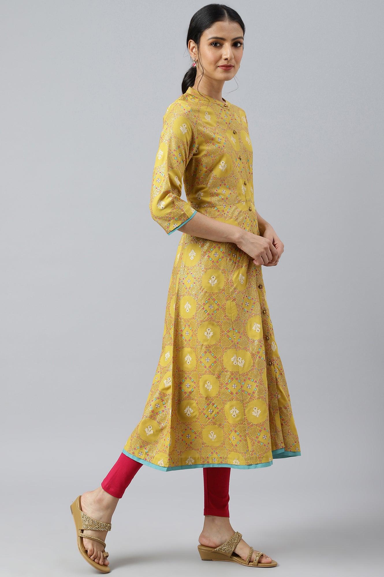 Yellow Button Down A-Line kurta - Image 6