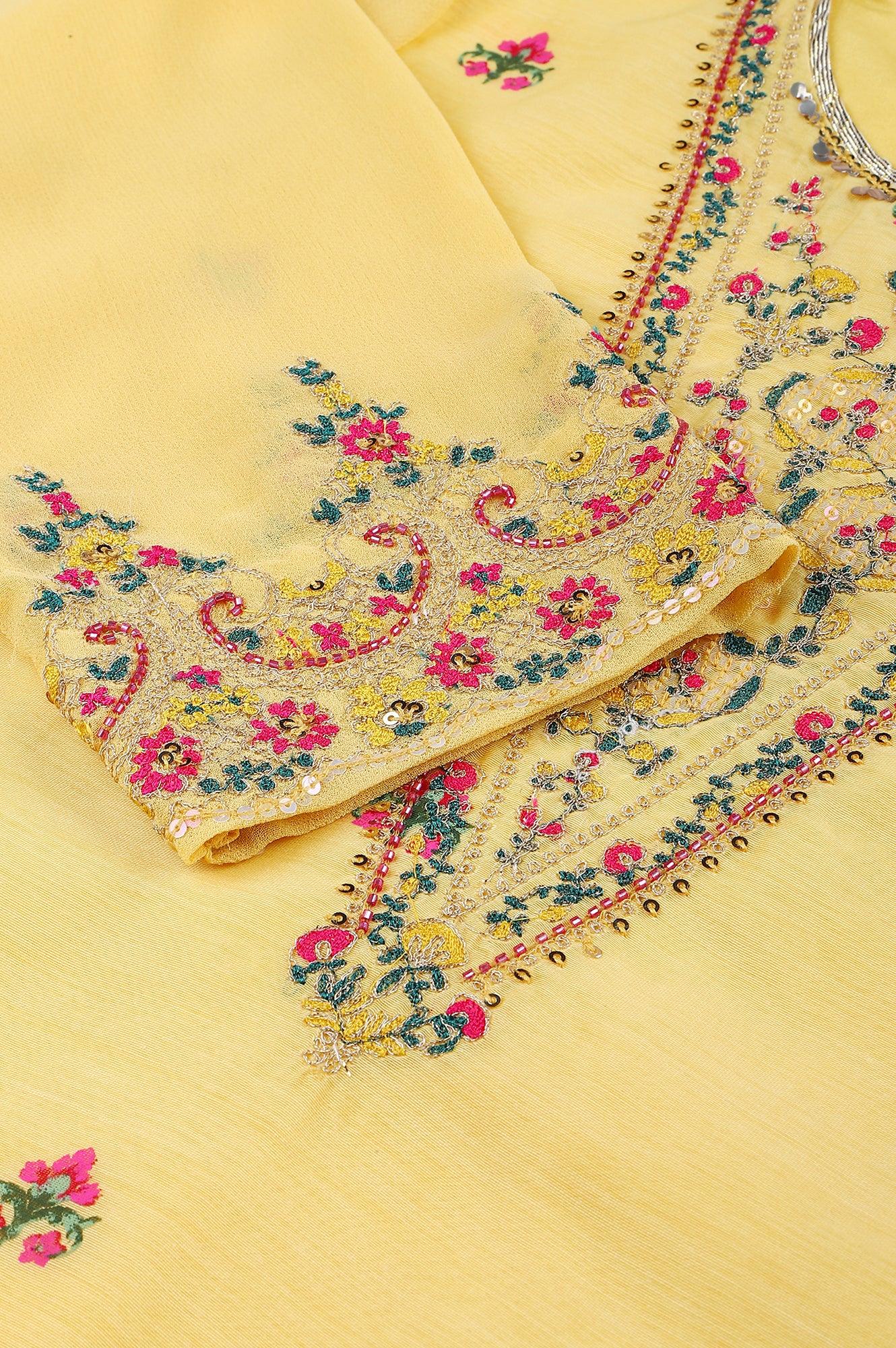 Yellow Chanderi kurta With Tiered Sharara And Dupatta - Image 9