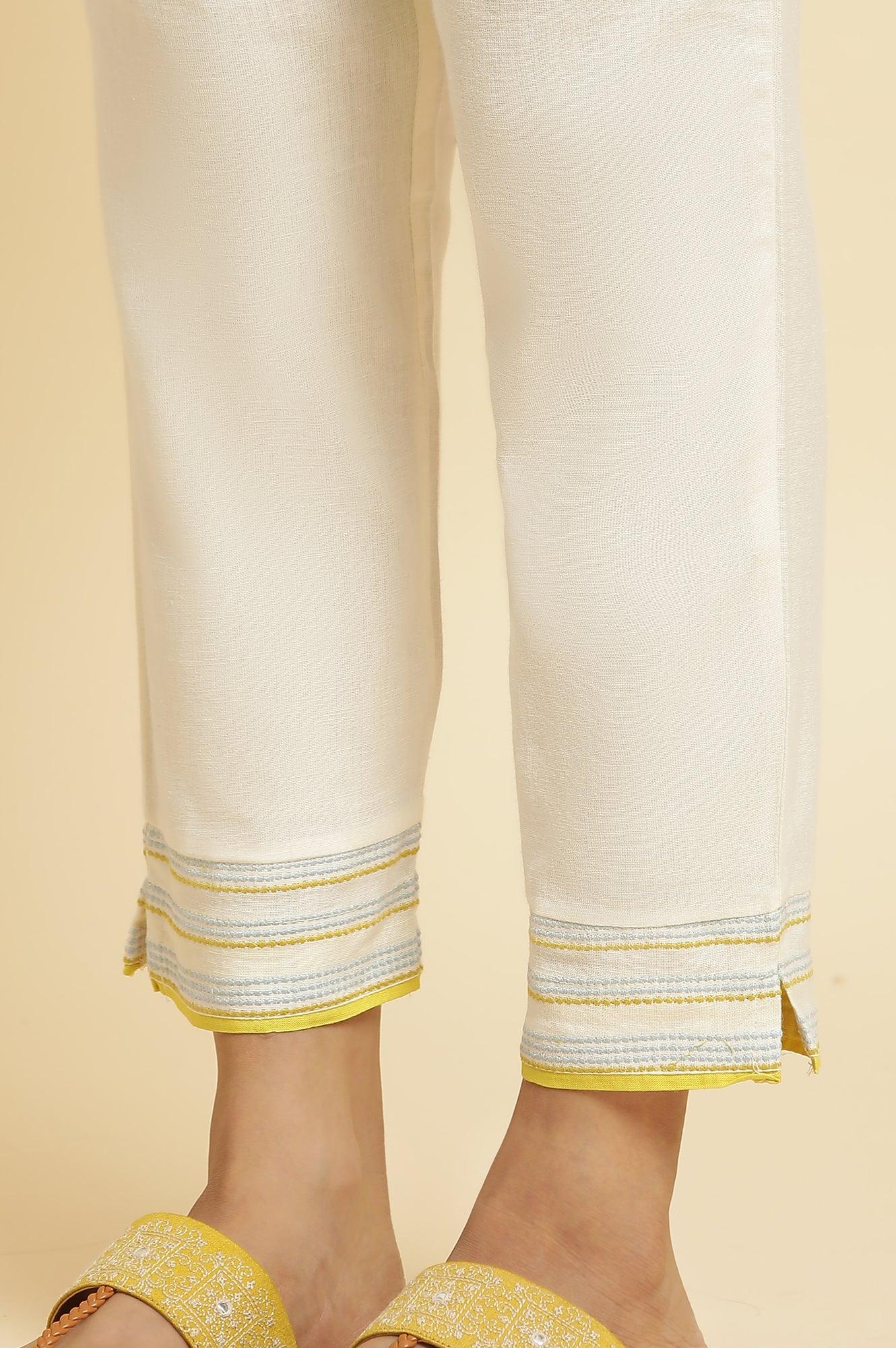 Yellow Cotton Dobby Kurta, Pants & Dupatta Set - Image 9