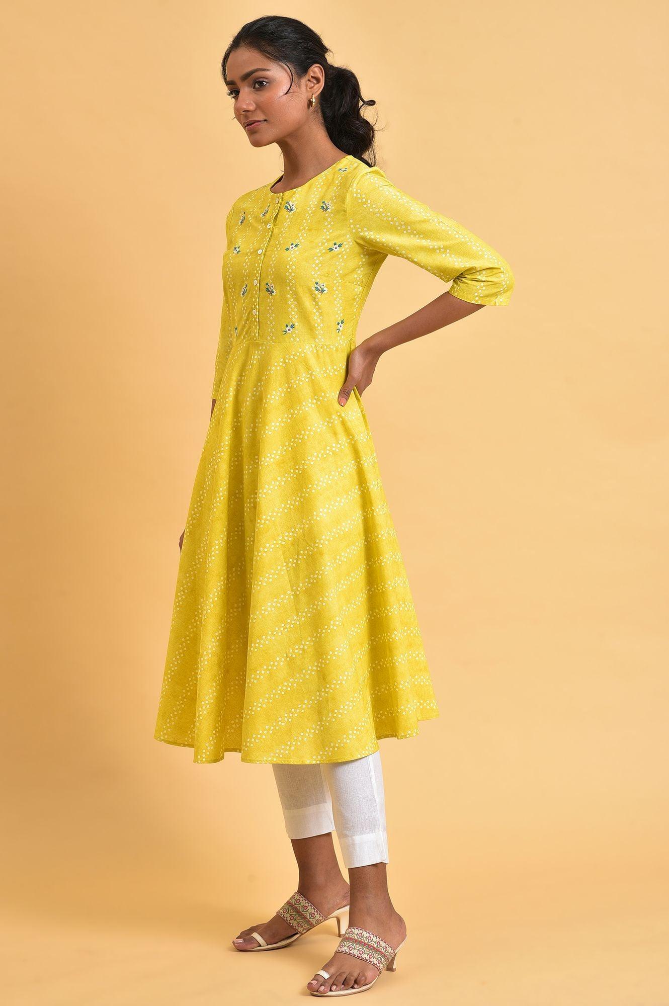 Yellow Cotton Flared Summer Dress - Image 3