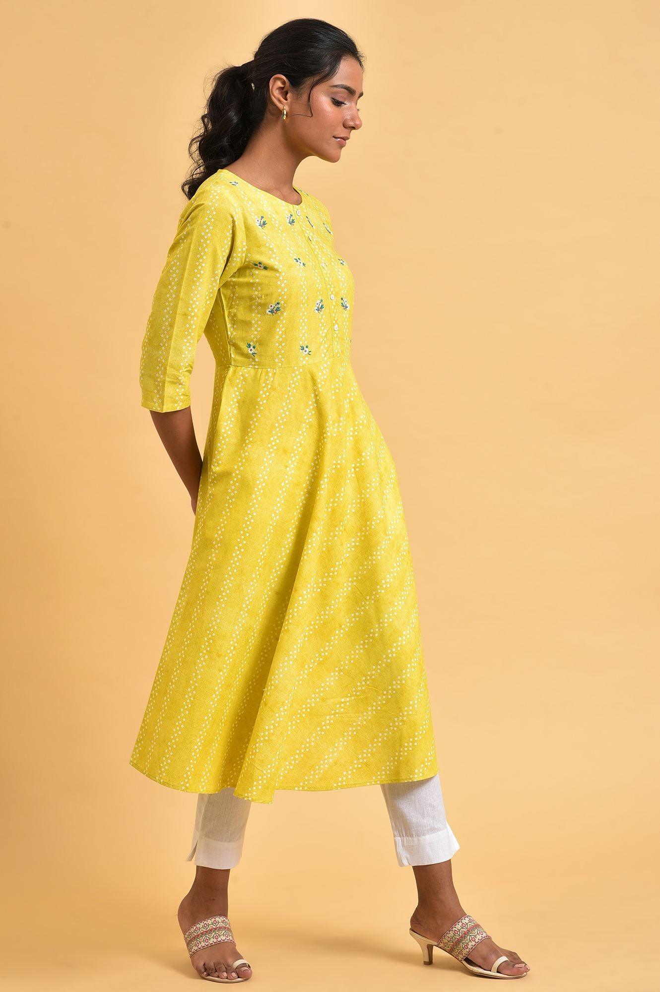 Yellow Cotton Flared Summer Dress - Image 4