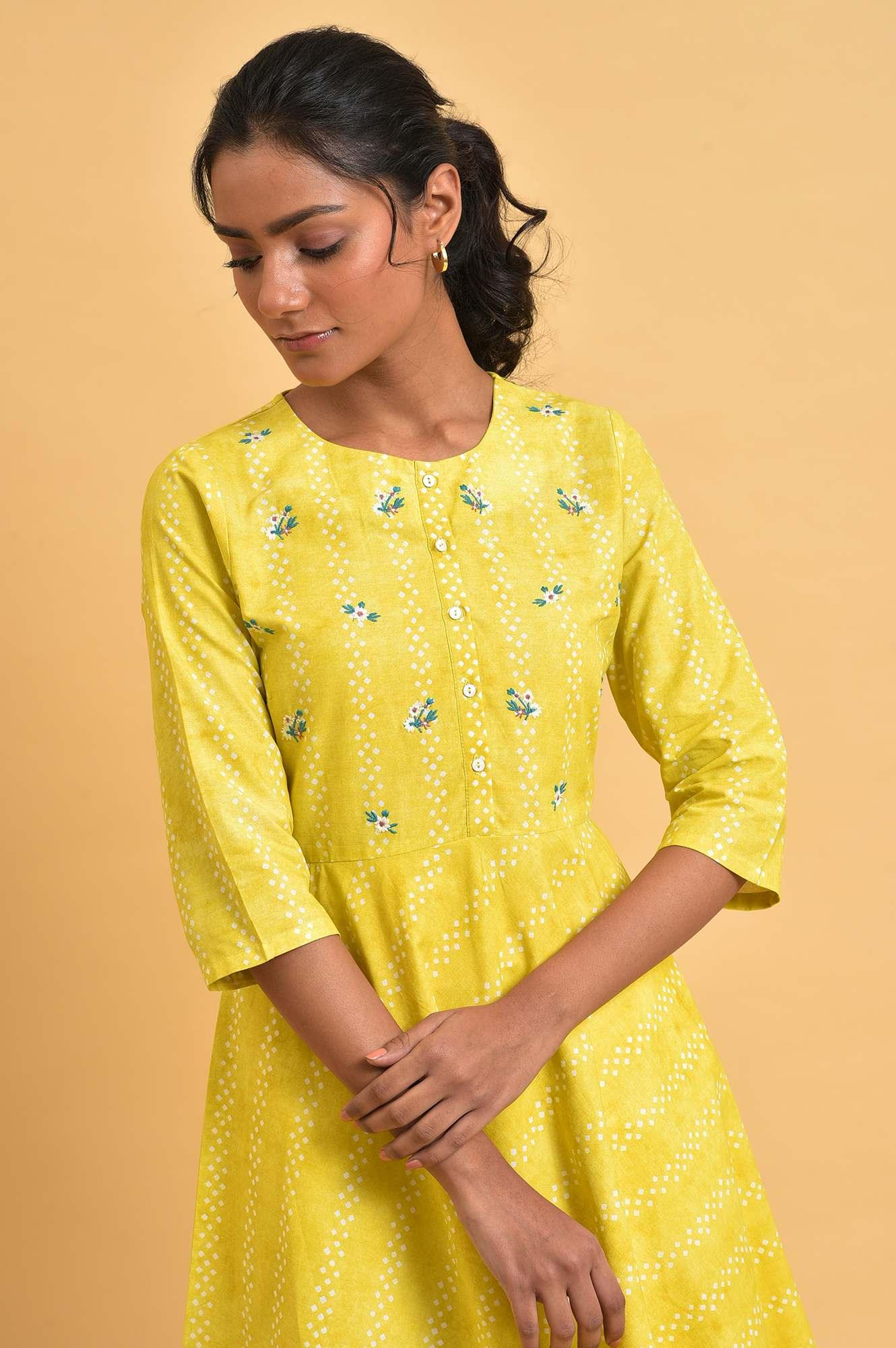 Yellow Cotton Flared Summer Dress - Image 5
