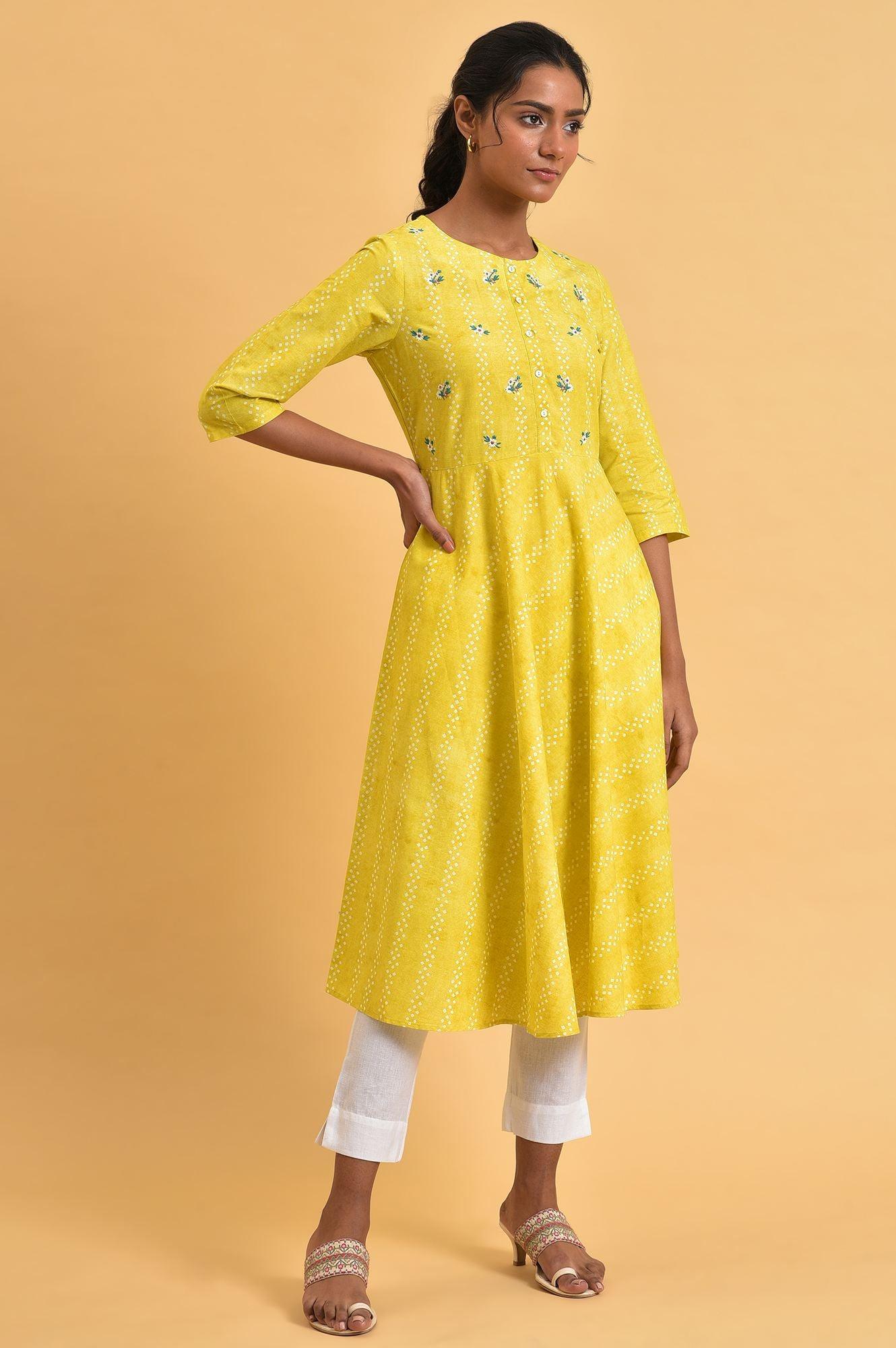 Yellow Cotton Flared Summer Dress - Image 6