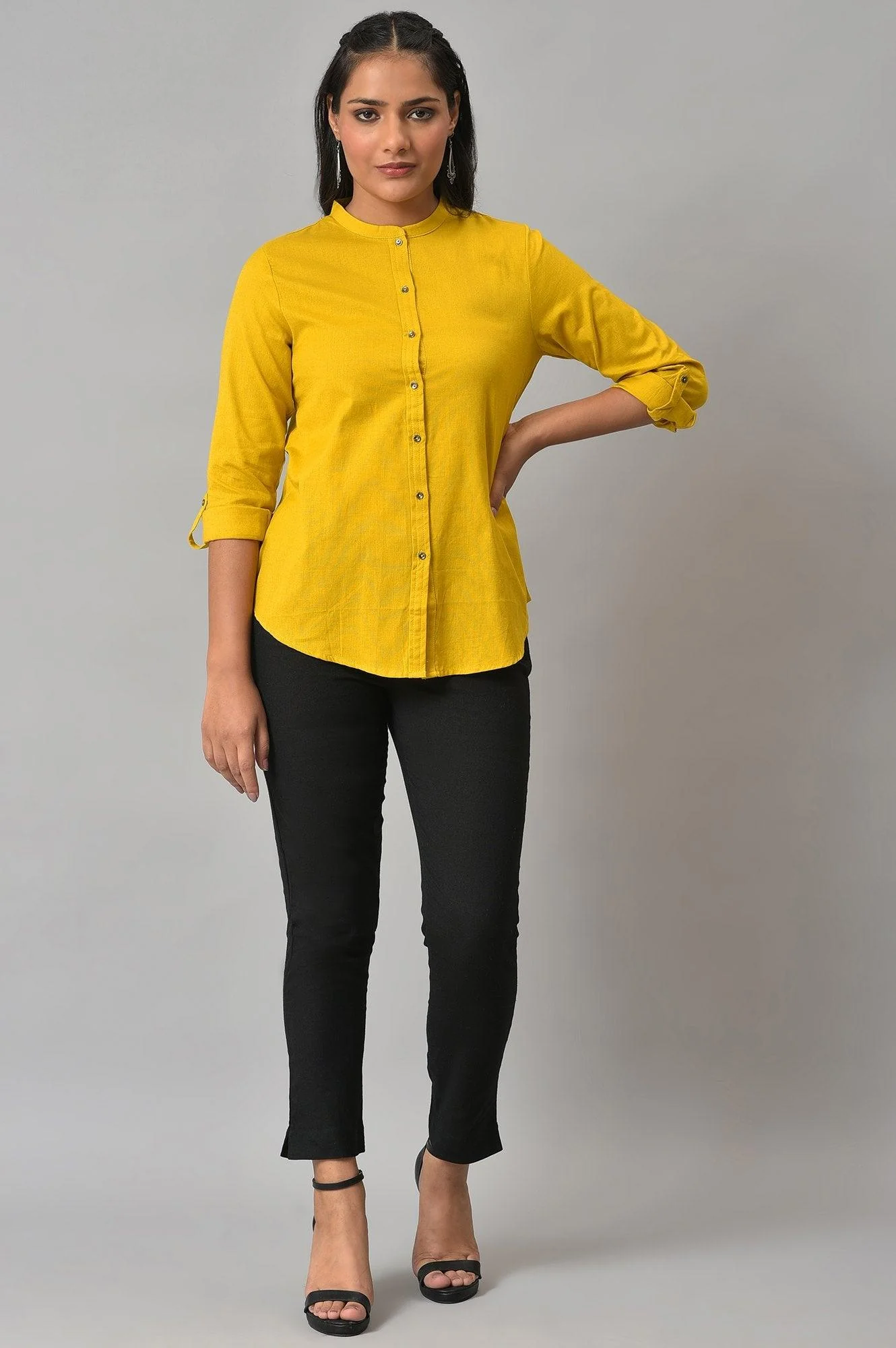 Yellow Cotton Flax Button Down Western Top - Image 6
