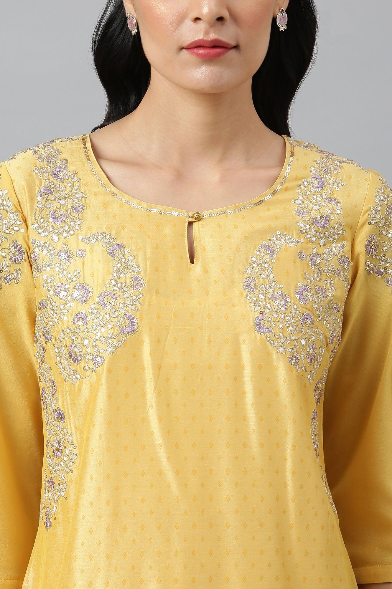 Yellow Dori Embroidered kurta With Ecru Sharara And Dupatta Set - Image 10