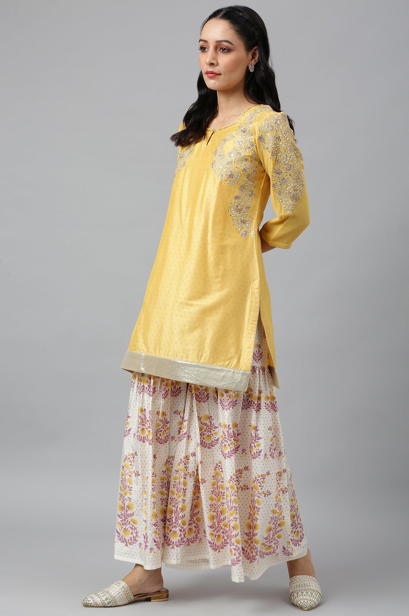 Yellow Dori Embroidered kurta With Ecru Sharara And Dupatta Set - Image 5