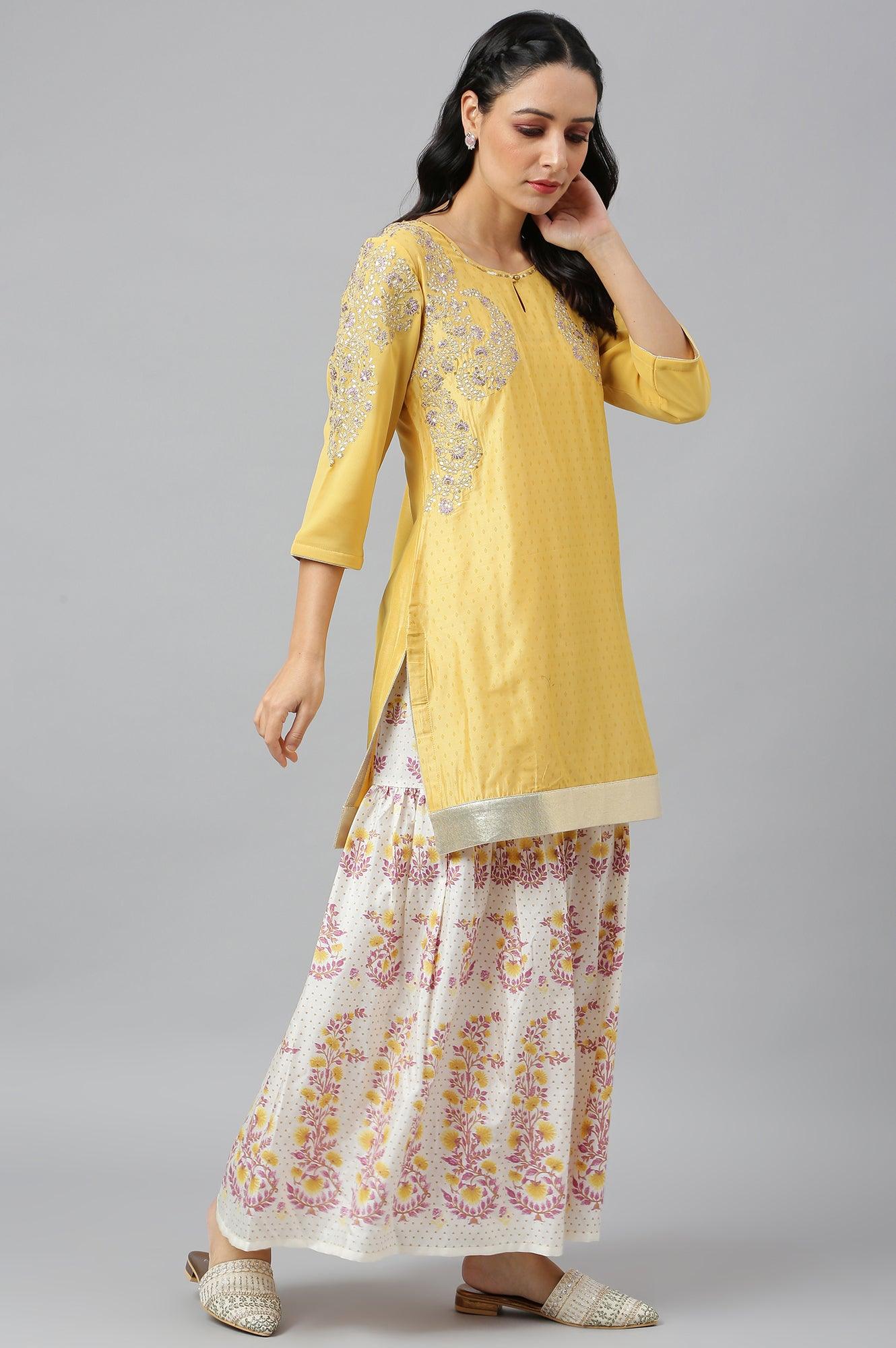 Yellow Dori Embroidered kurta With Ecru Sharara And Dupatta Set - Image 8