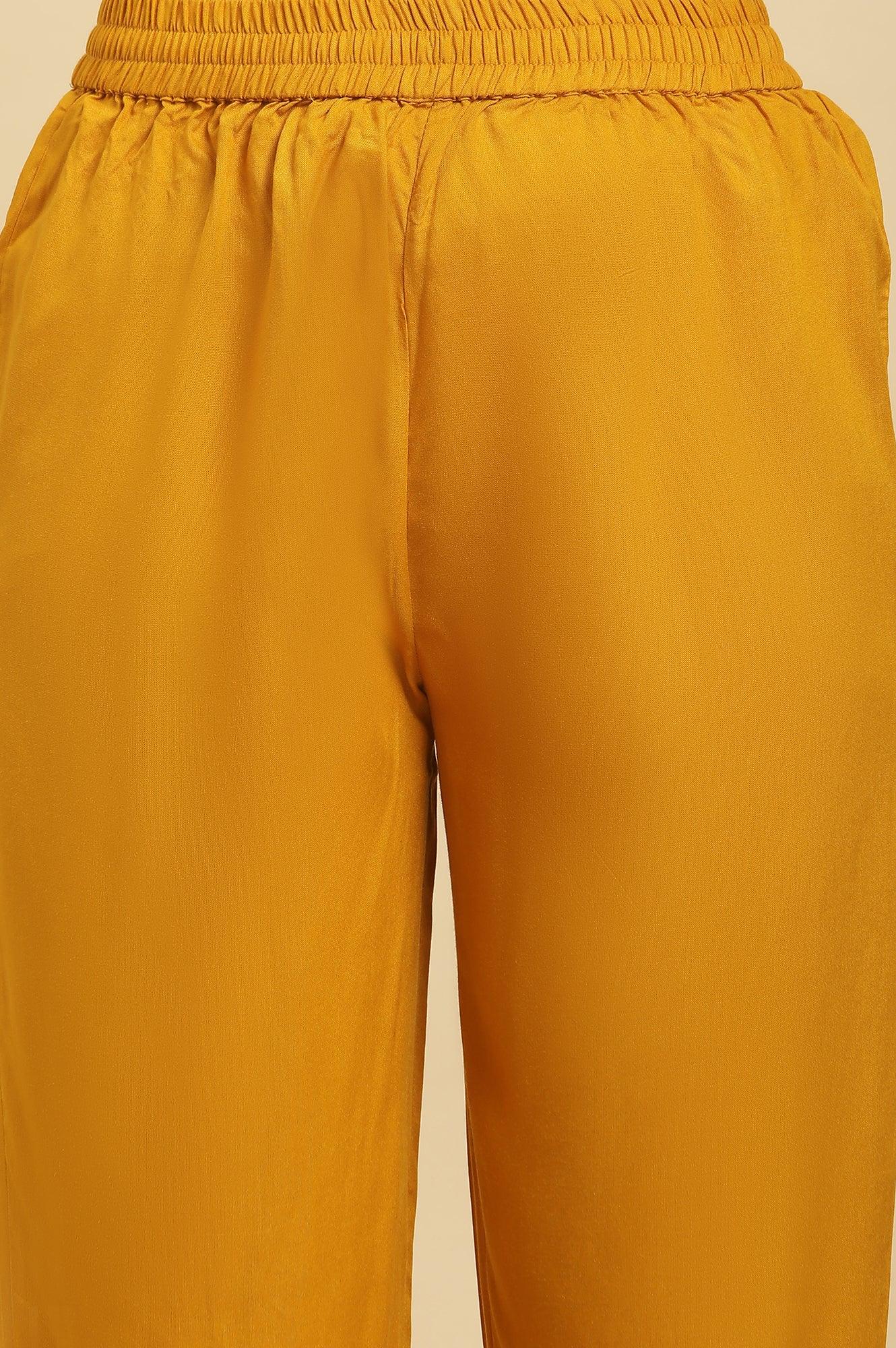 Yellow Embellished Shantung Kurta, Pants And Dupatta Set - Image 9