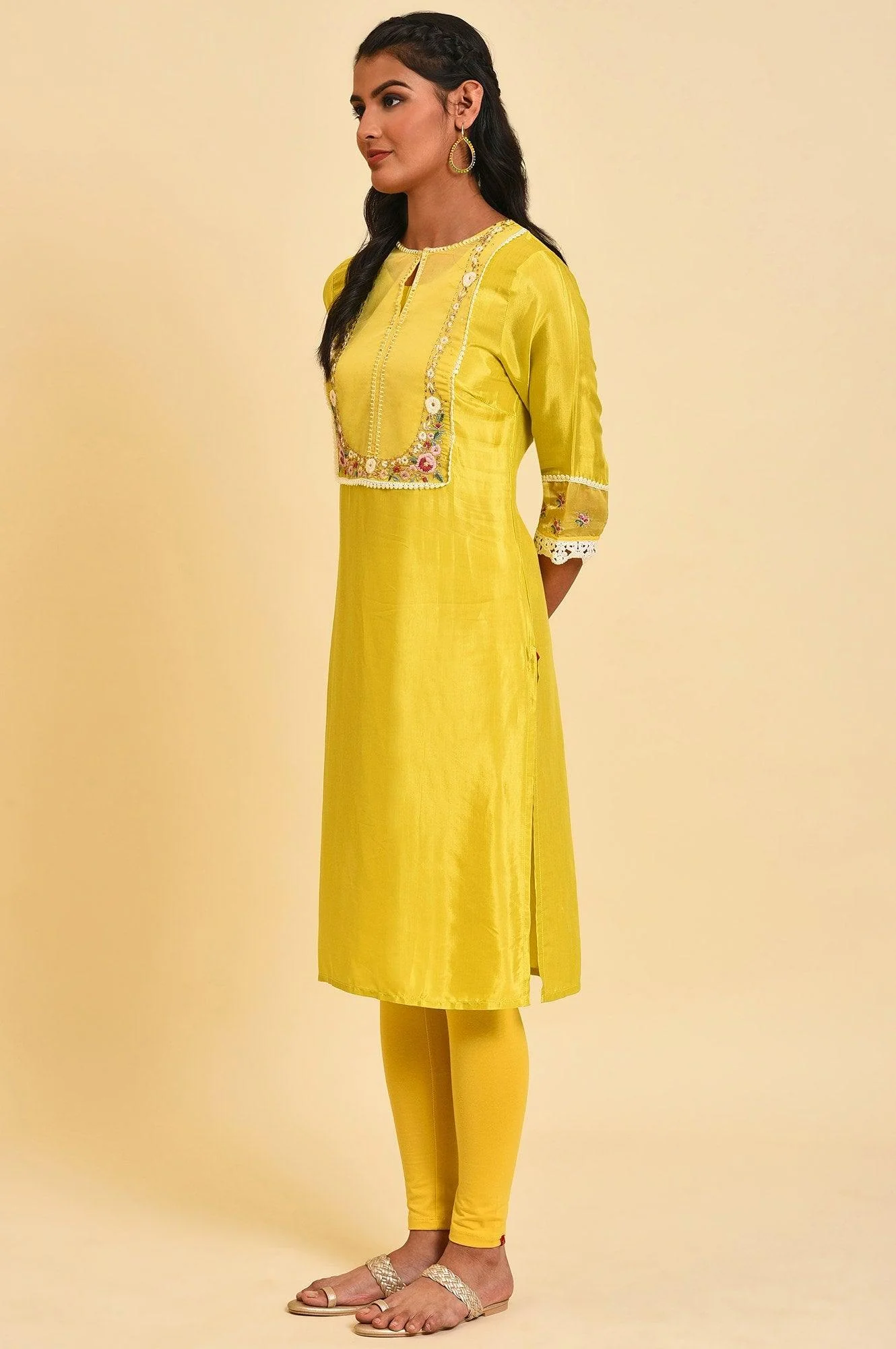 Yellow Embroidered Festive kurta Set - Image 3