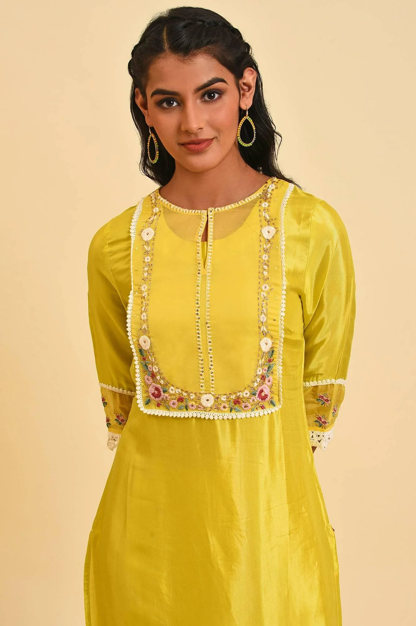 Yellow Embroidered Festive kurta Set - Image 5