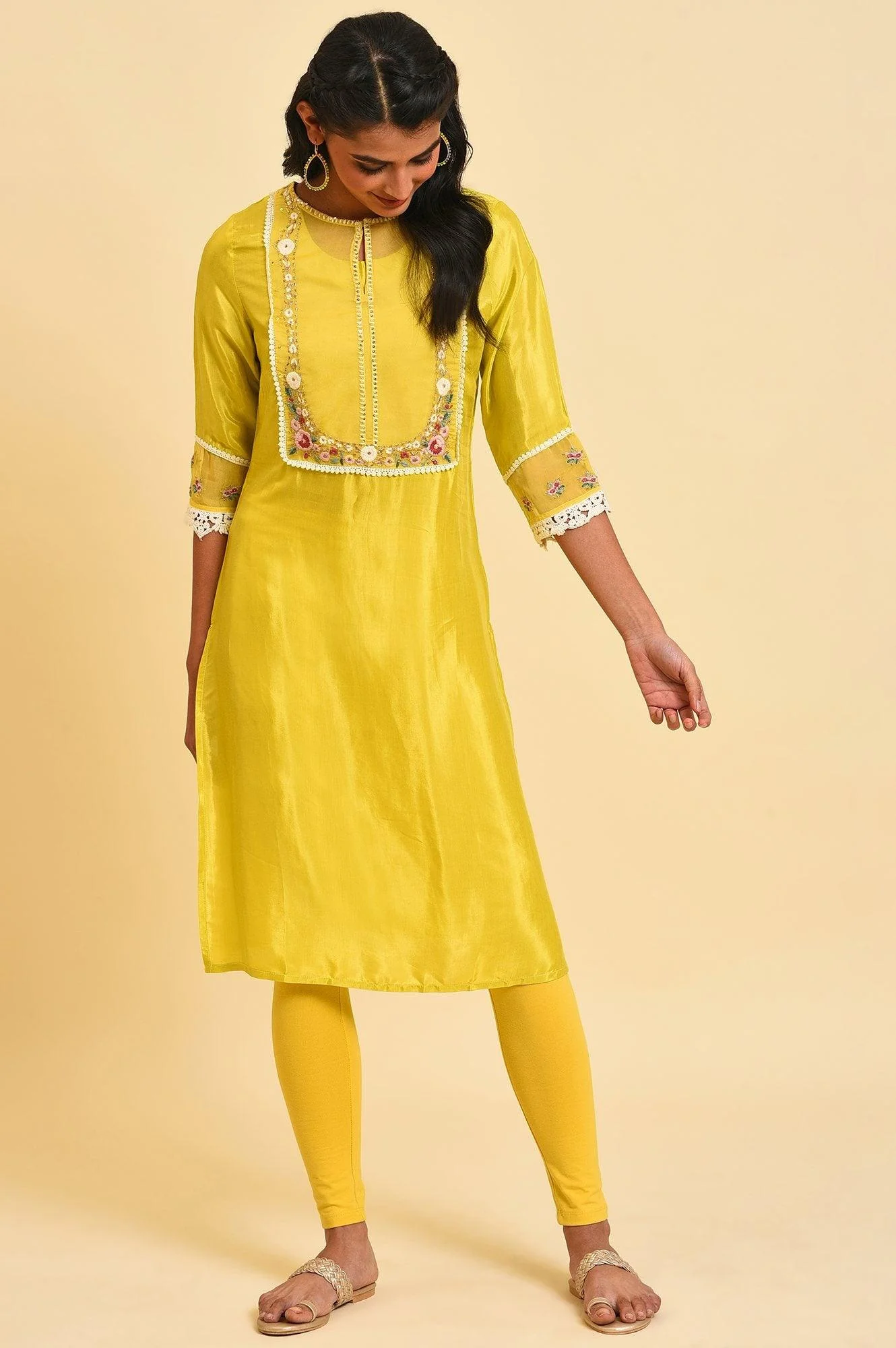 Yellow Embroidered Festive kurta Set - Image 8