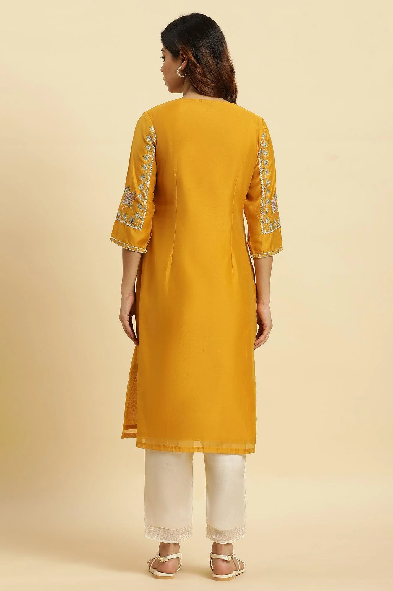 Yellow Embroidered Festive Straight Kurta - Image 5