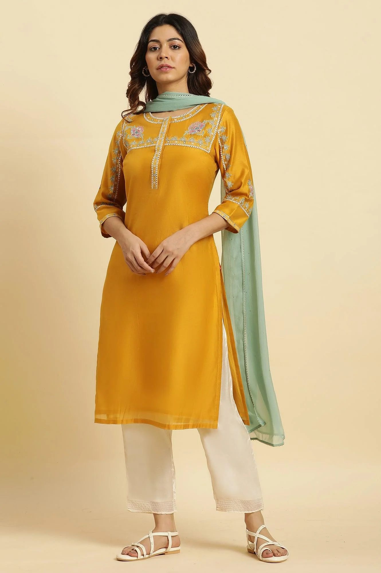 Yellow Embroidered Festive Straight Kurta - Image 7