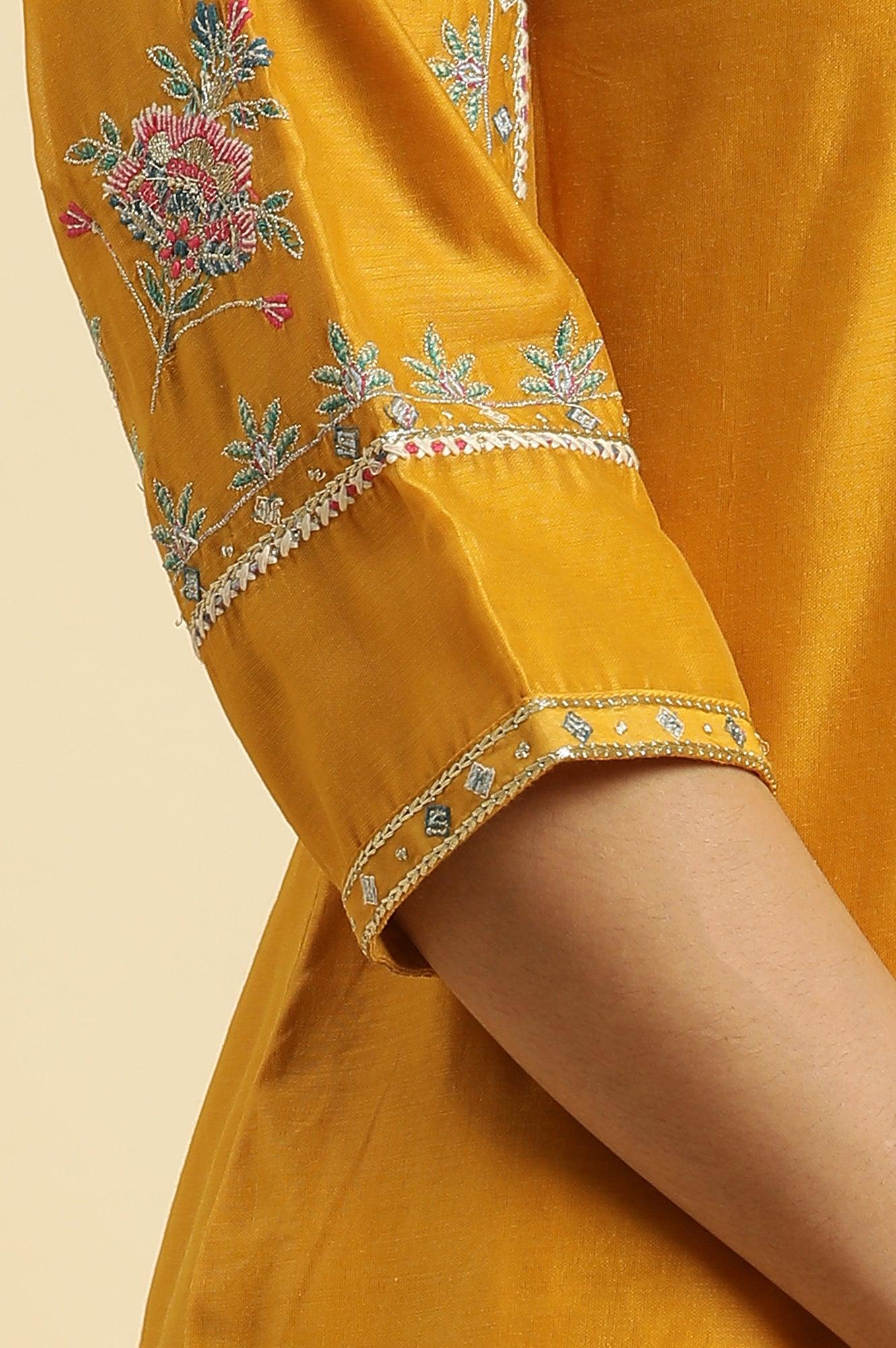 Yellow Embroidered Festive Straight Kurta - Image 9