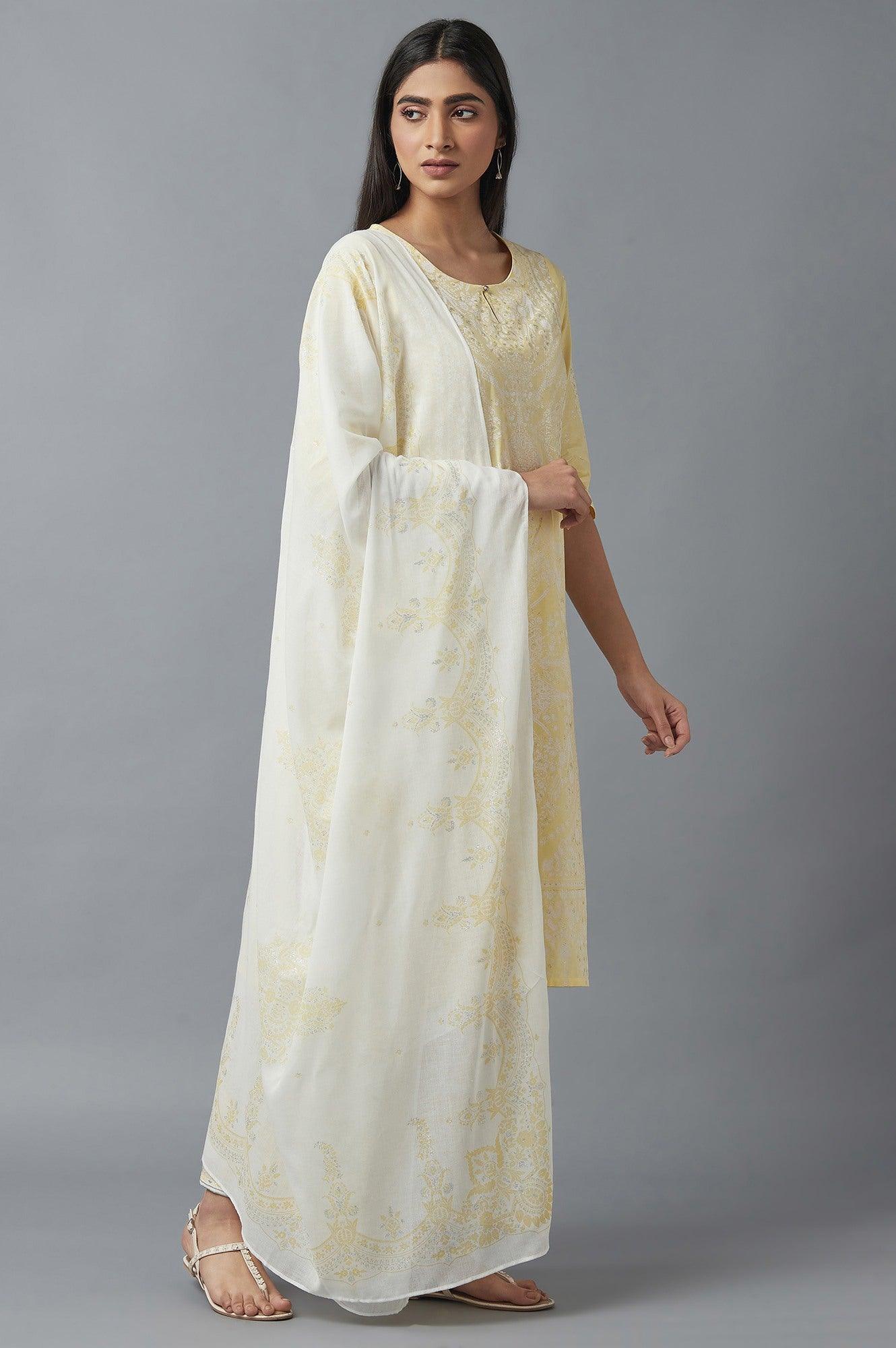Yellow Embroidered kurta with Parallel Pants and Dupatta - Image 4