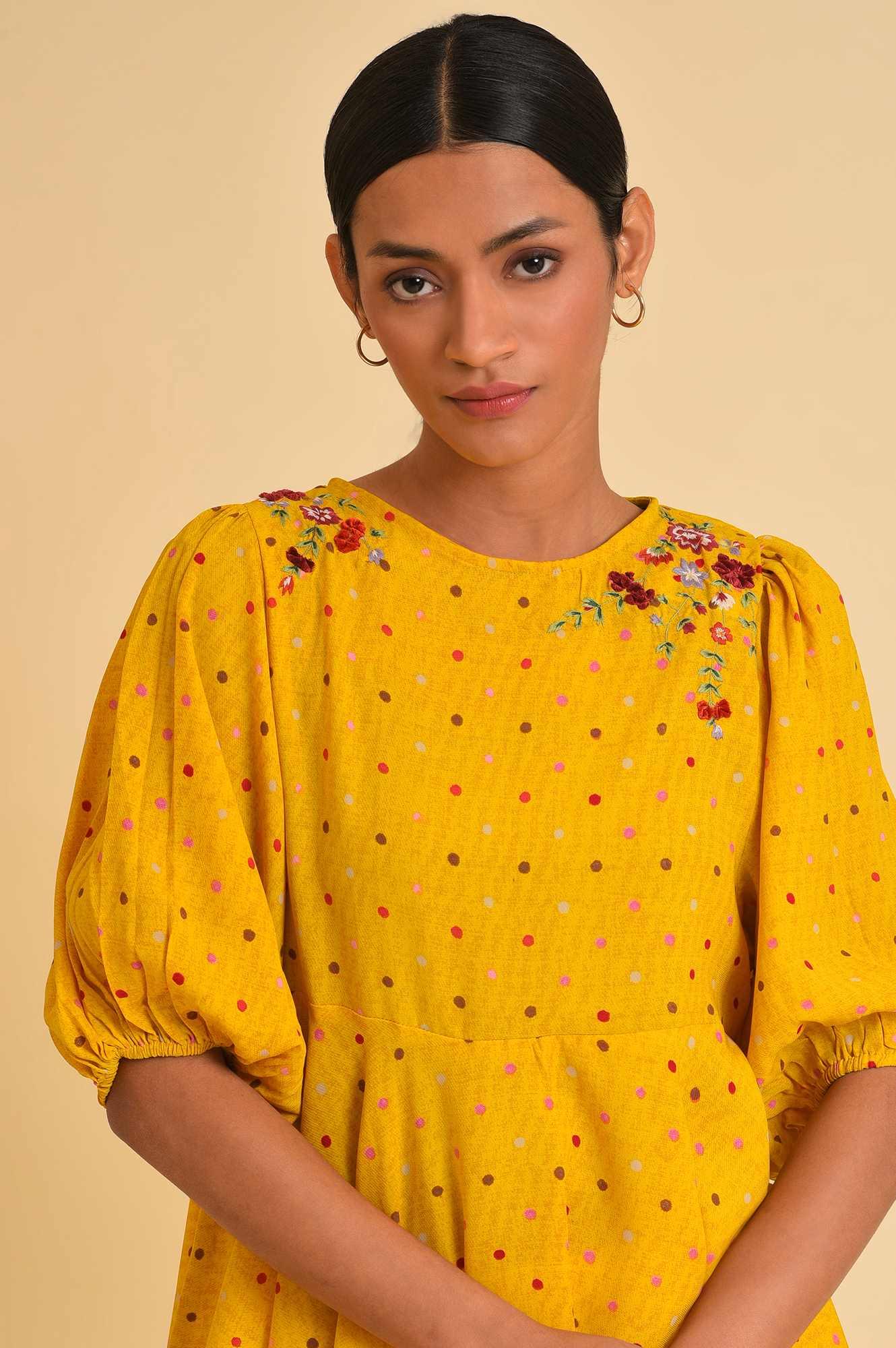 Yellow Embroidered Peplum Top - Image 5