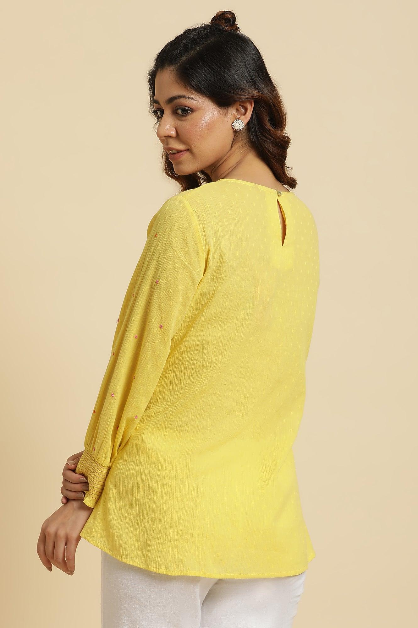Yellow Embroidered Pintuck Top - Image 3