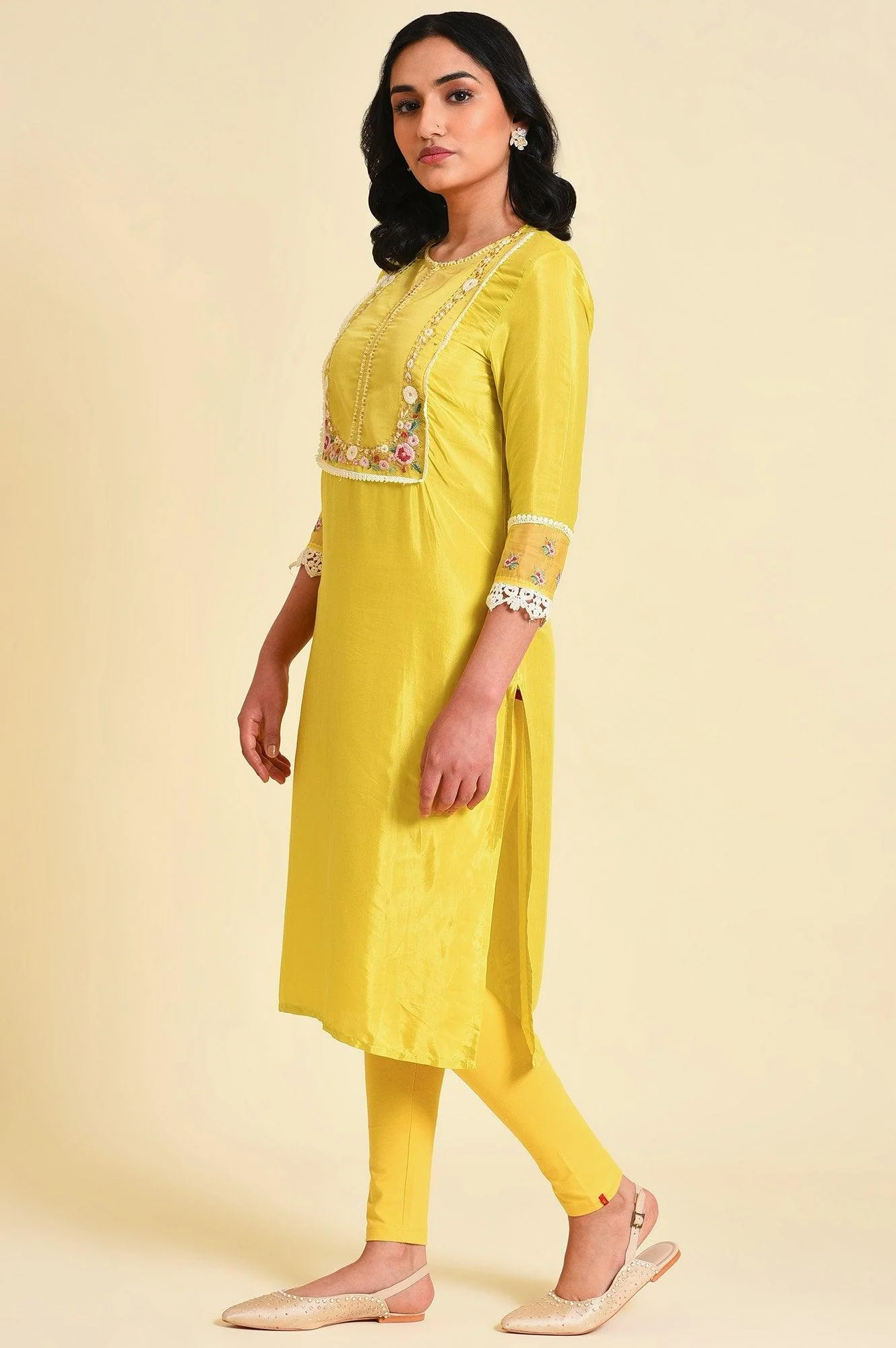 Yellow Embroidered Plus Size kurta Set - Image 3