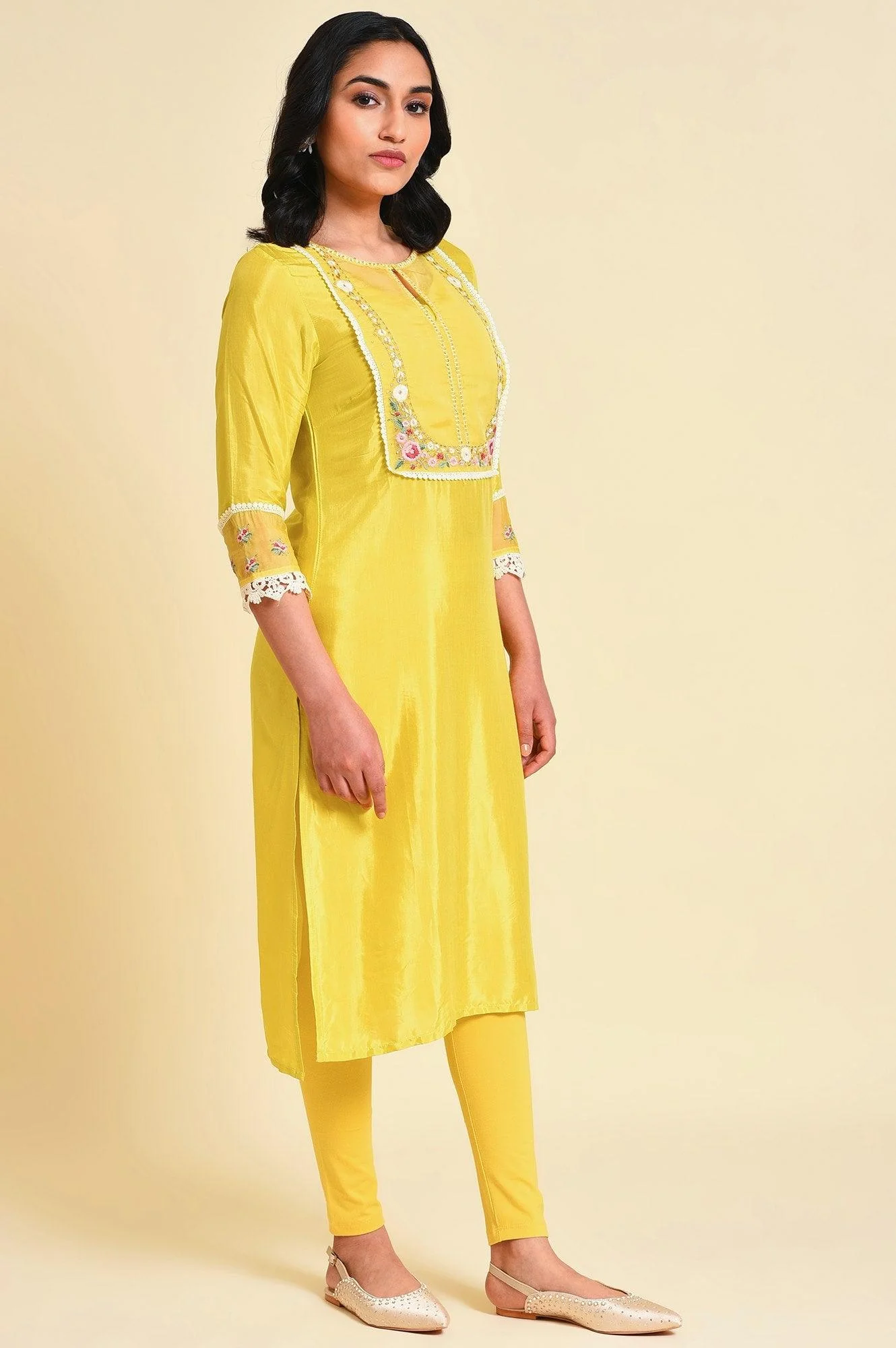 Yellow Embroidered Plus Size kurta Set - Image 4