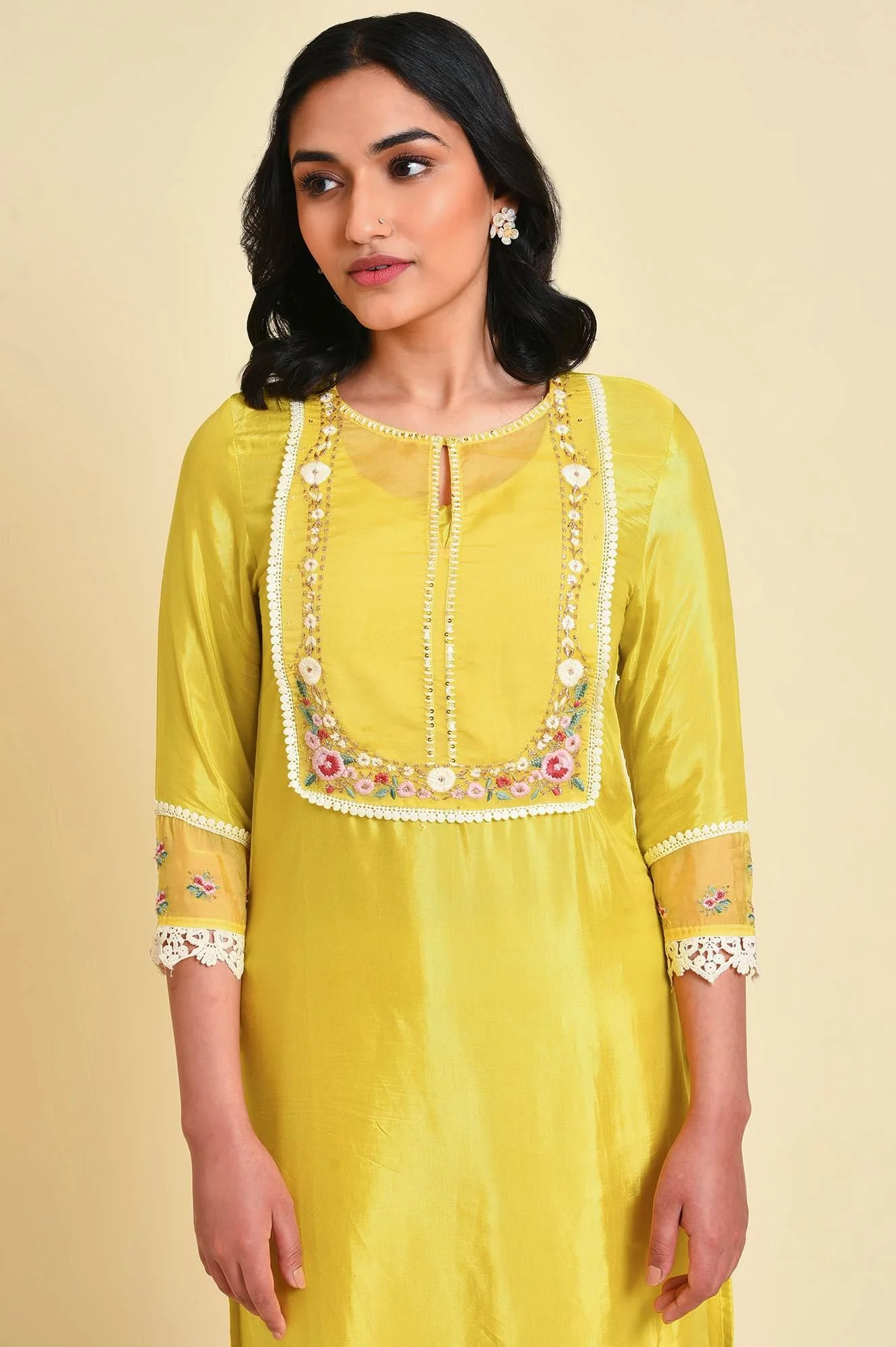 Yellow Embroidered Plus Size kurta Set - Image 5