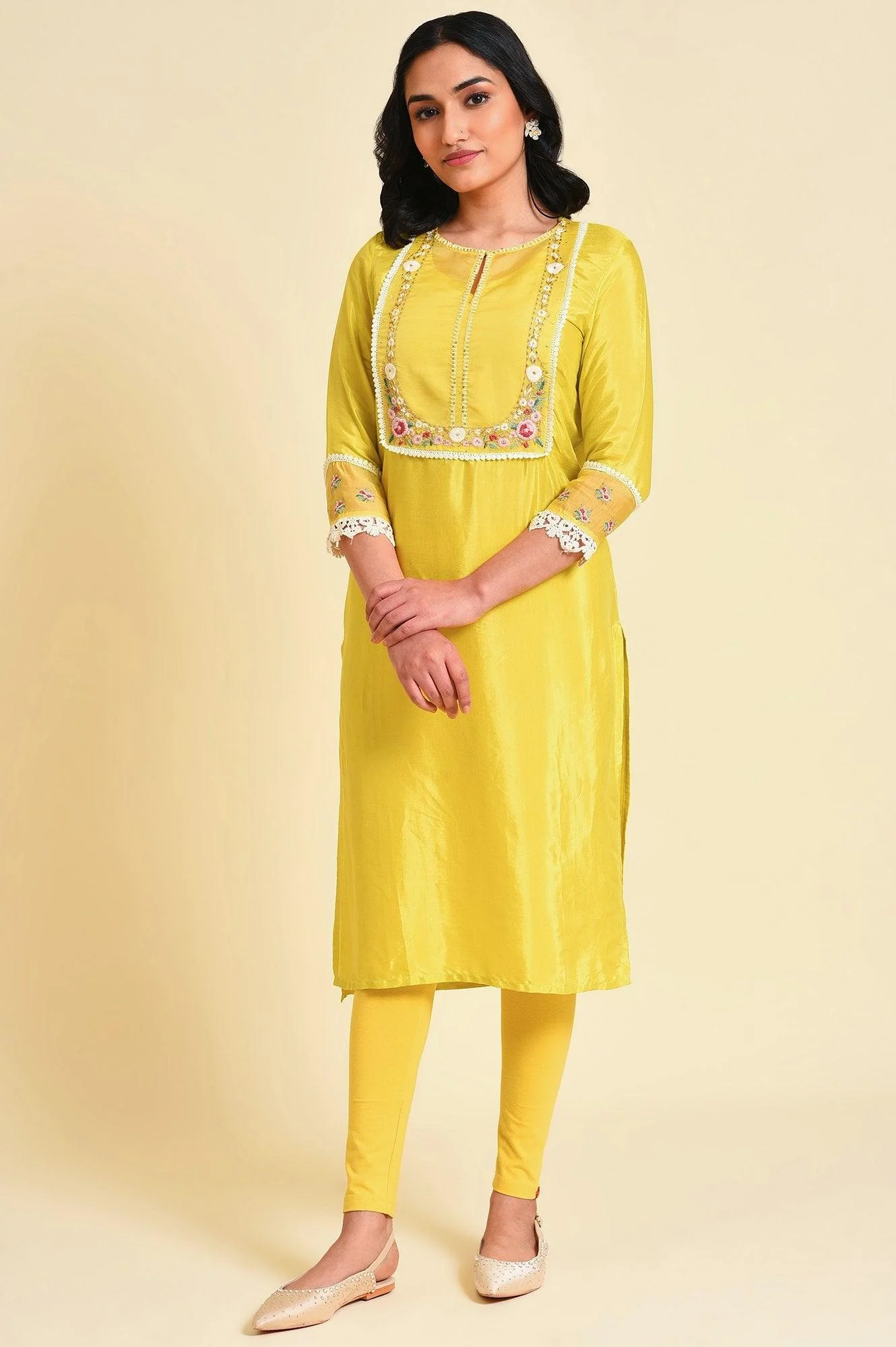 Yellow Embroidered Plus Size kurta Set - Image 8