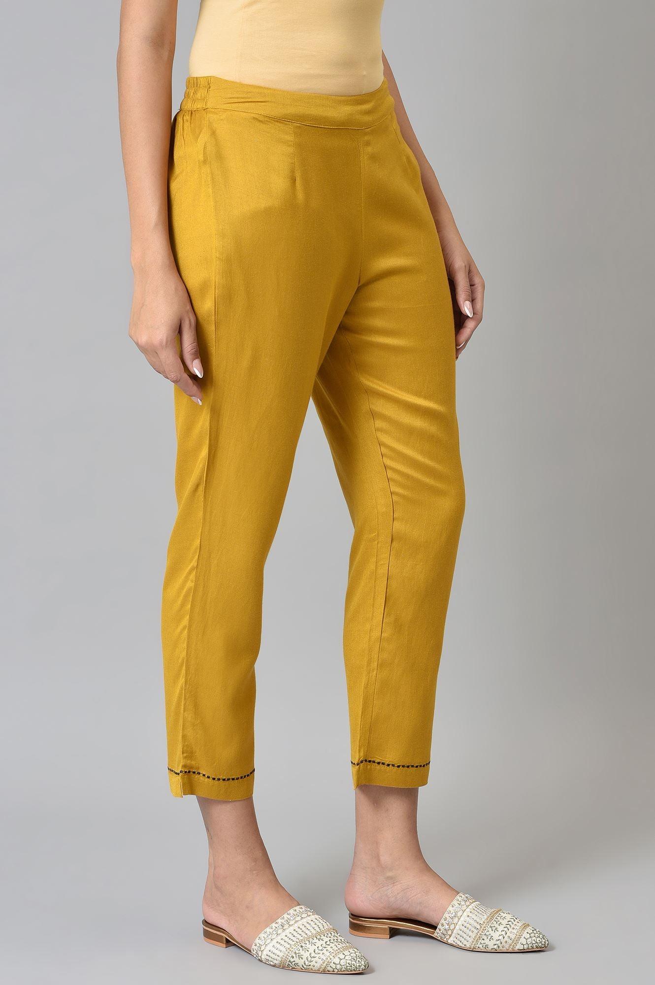 Yellow Embroidered Straight Pants - Image 4