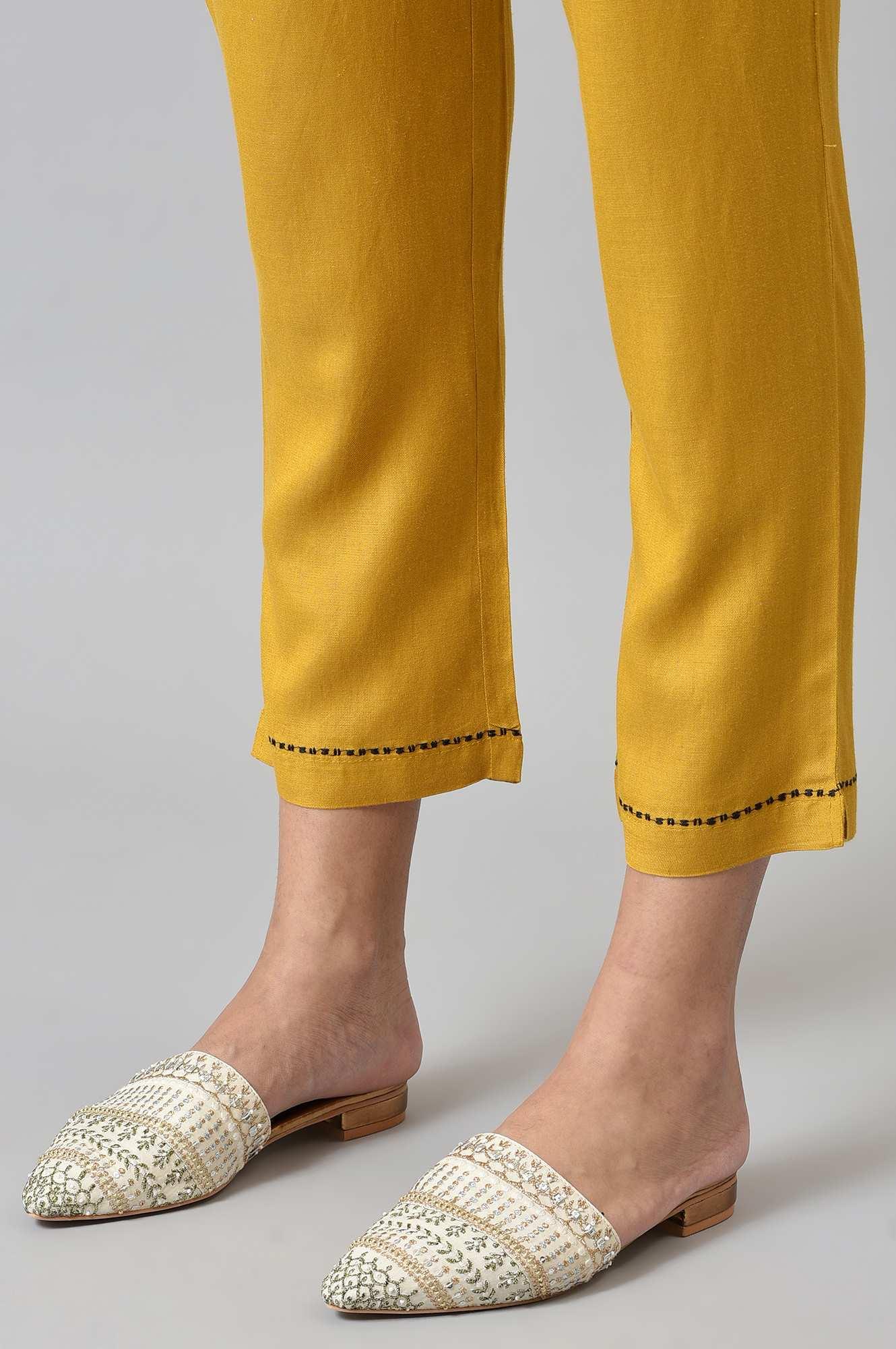 Yellow Embroidered Straight Pants - Image 7