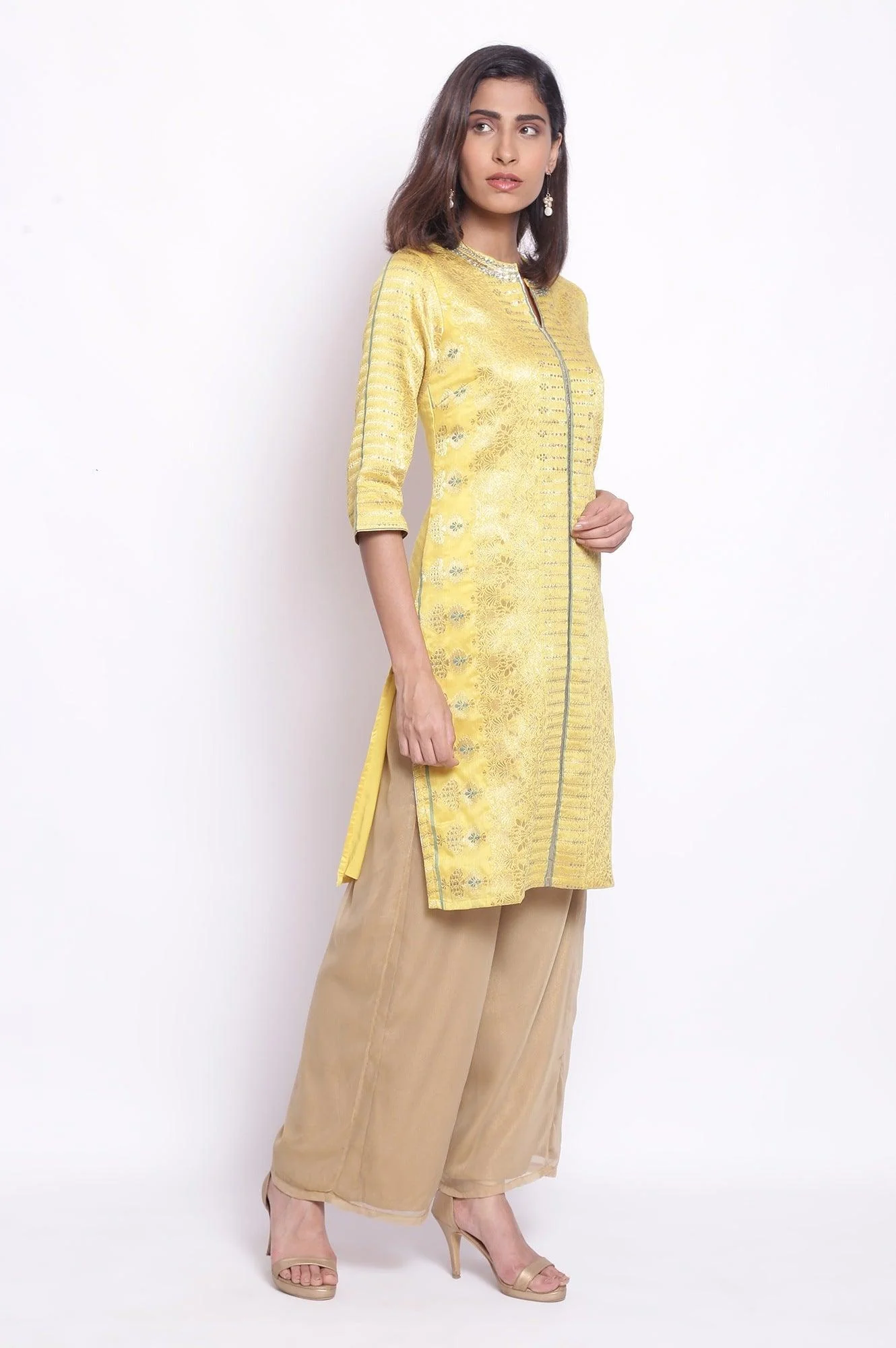 Yellow Floral Jacquard kurta - Image 4