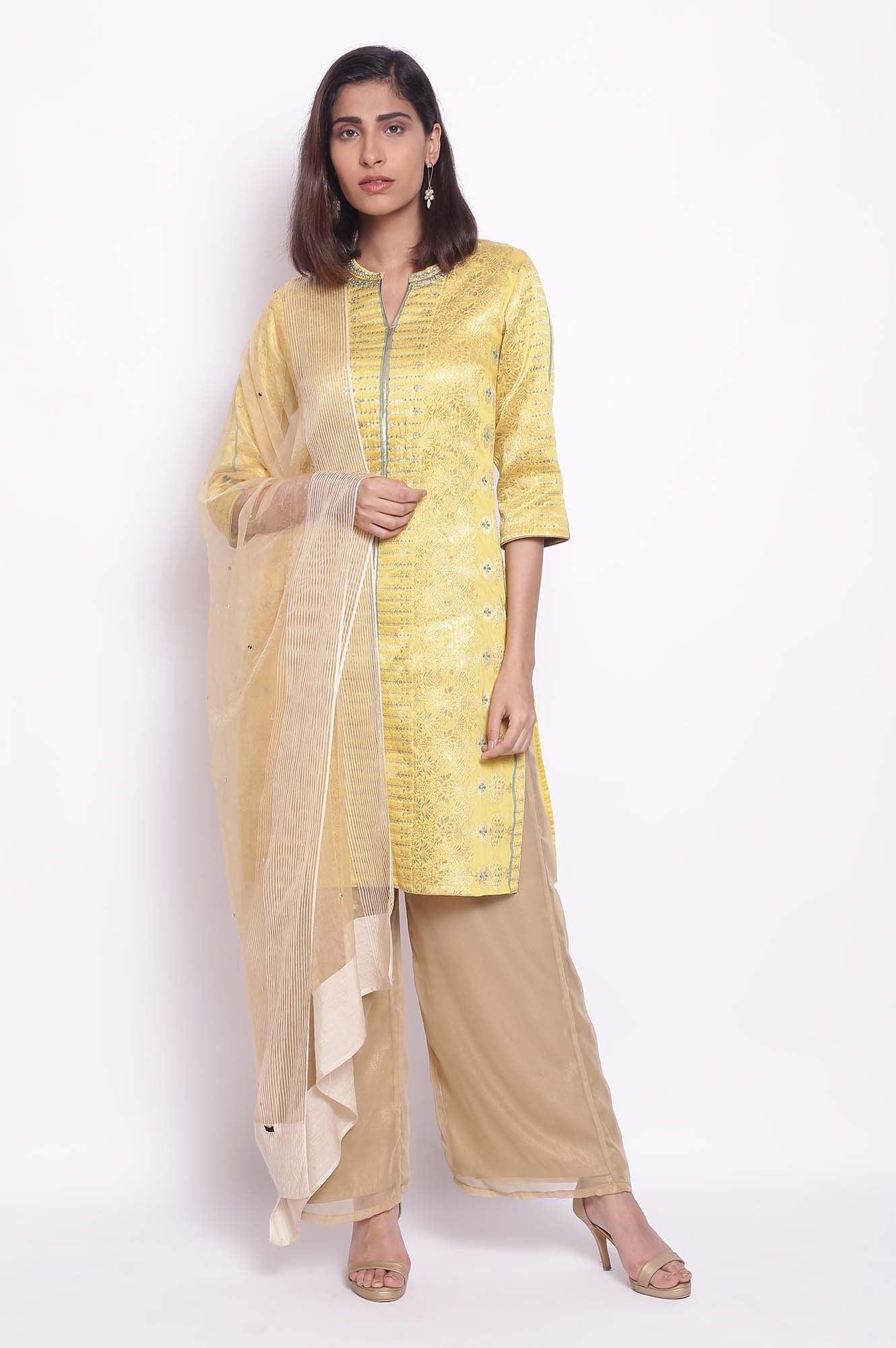 Yellow Floral Jacquard kurta - Image 5