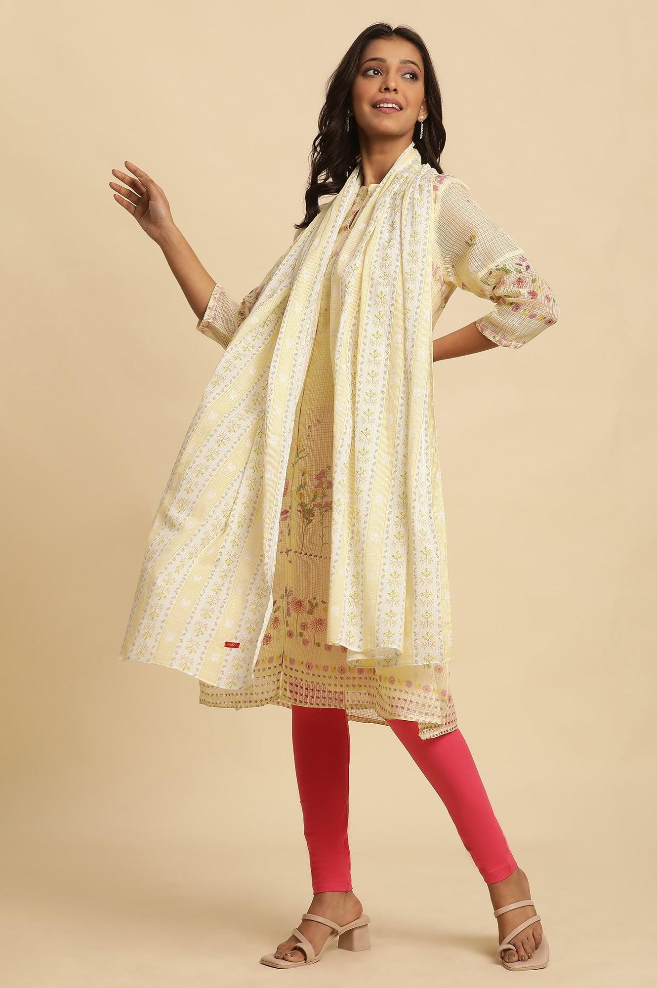 Yellow Floral Printed Cotton Dupatta - Image 3