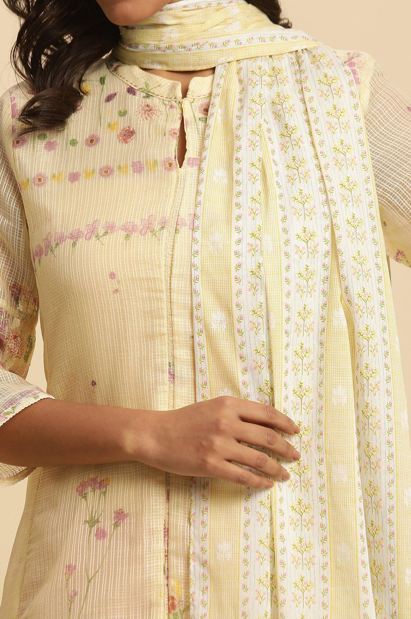 Yellow Floral Printed Cotton Dupatta - Image 4