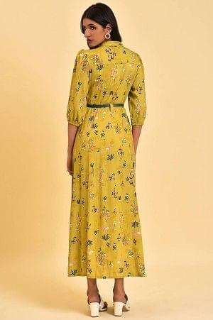 Yellow Floral Printed Long Summer Dress - Image 3
