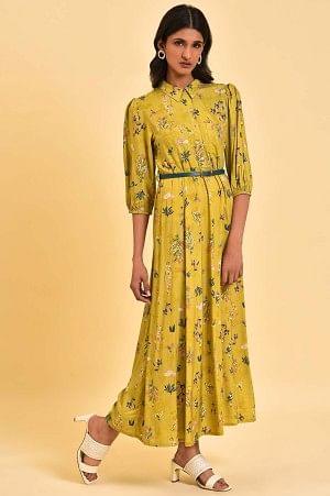 Yellow Floral Printed Long Summer Dress - Image 5