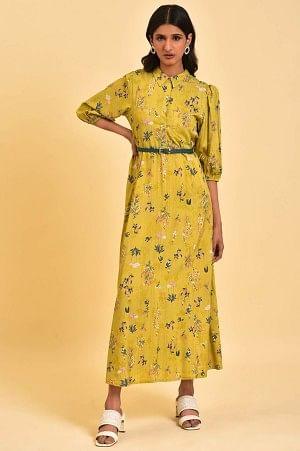 Yellow Floral Printed Long Summer Dress - Image 7