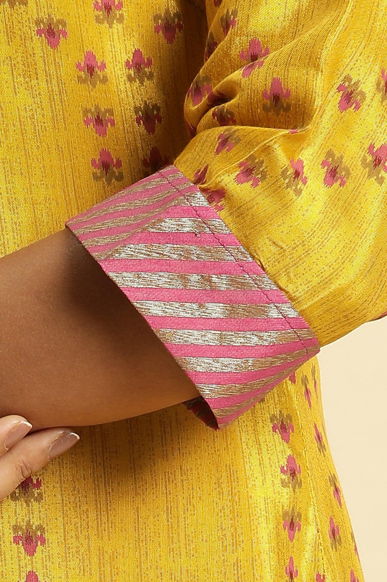 Yellow Geometric Printed A-Line Kurta - Image 7