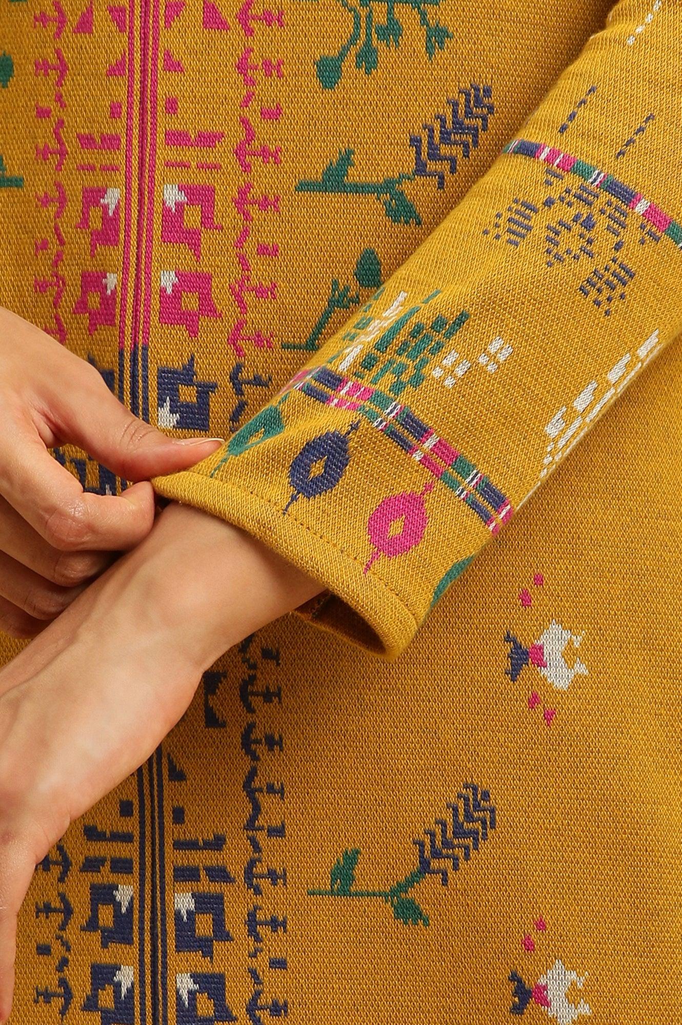 Yellow Geometric Printed Winter Kurta And Tights Set - Image 7