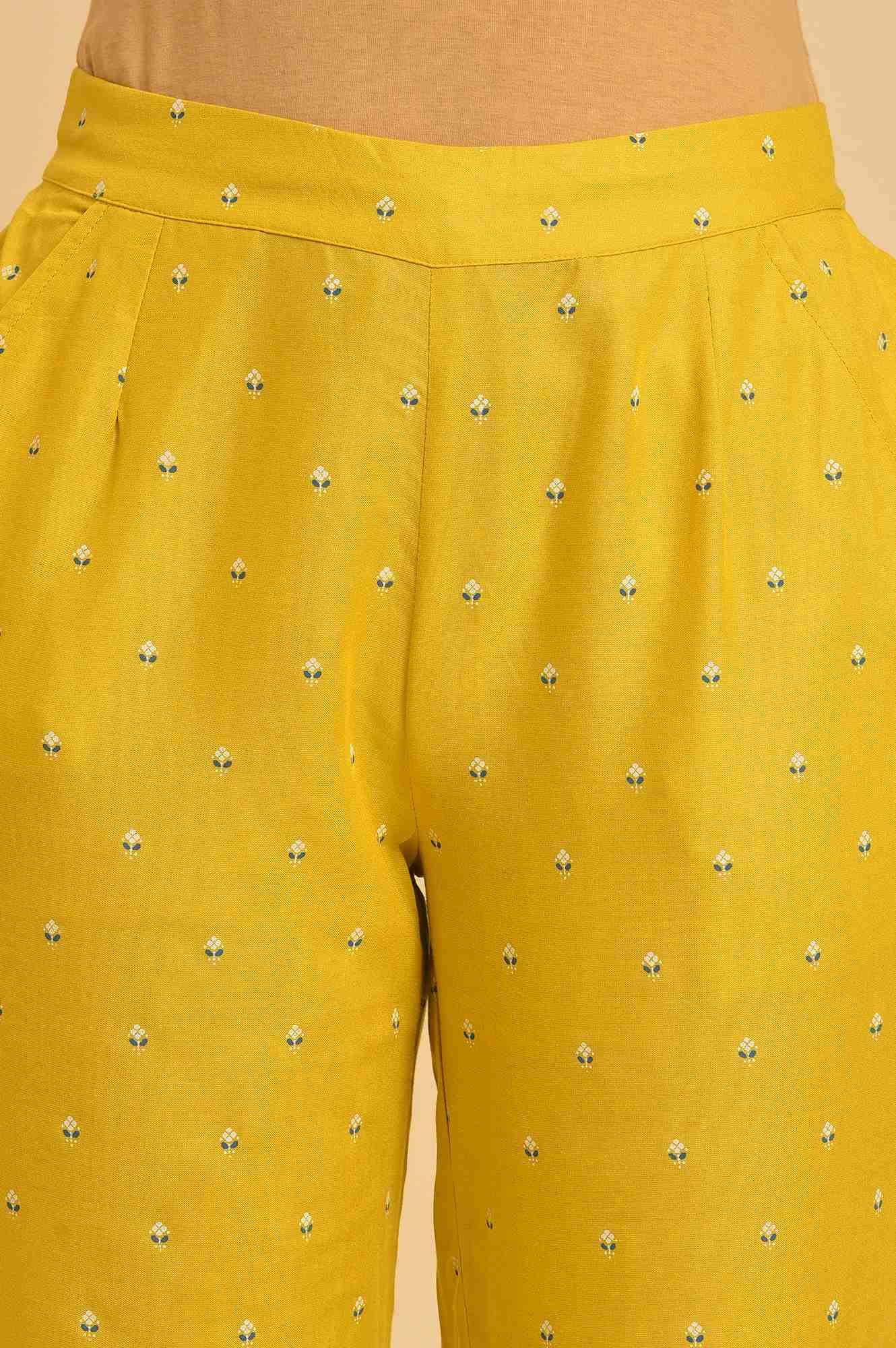 Yellow Glitter Printed Festive kurta, Pants & Dupatta Set - Image 6
