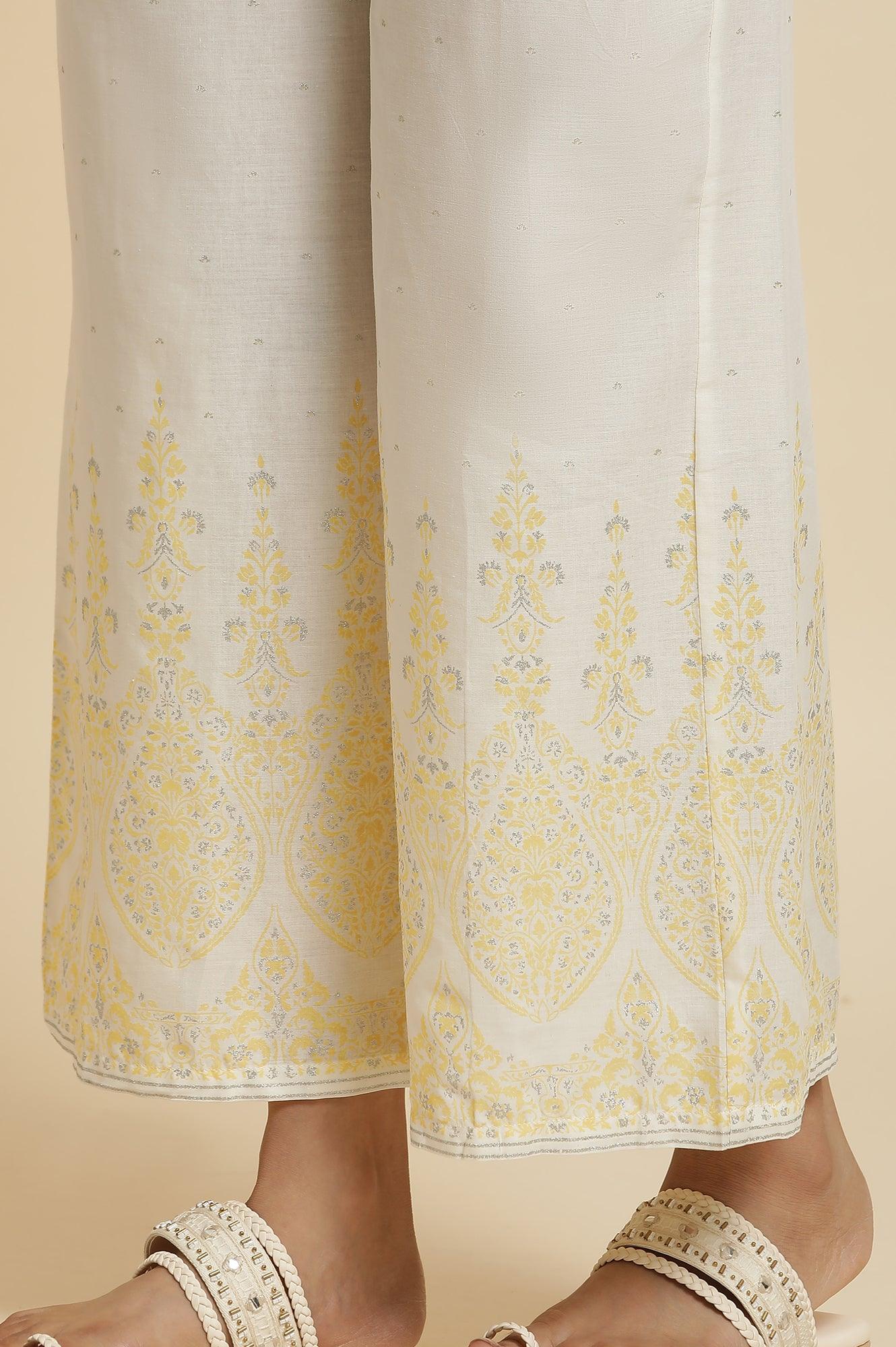 Yellow Glitter Printed Kurta & Parallel Pants - Image 9