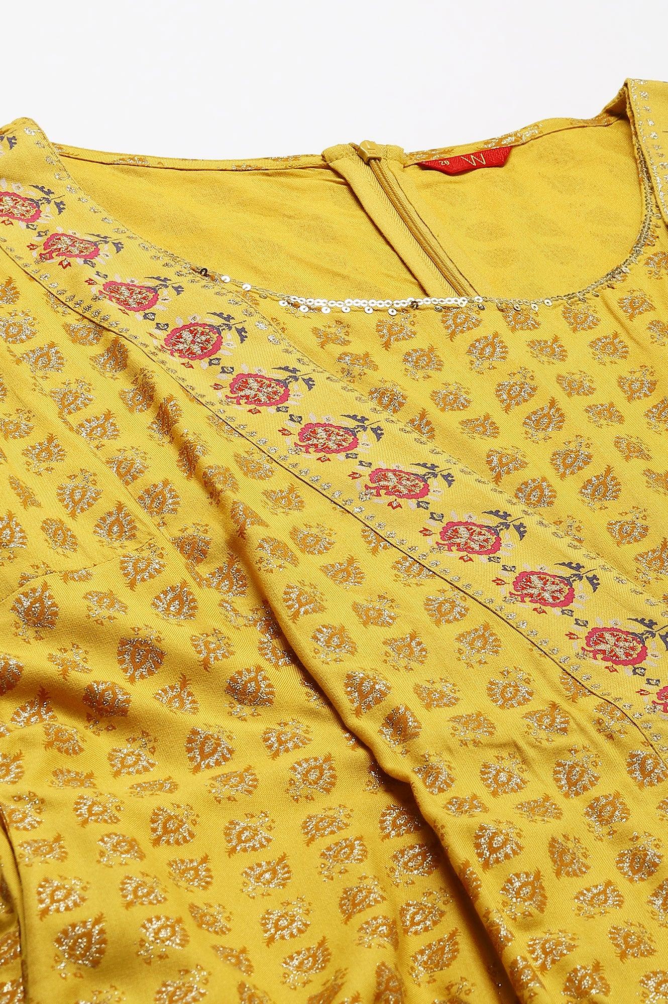 Yellow Glitter Printed Mock Layered Embellished Plus Size Kimono Jumpsuit - Image 7
