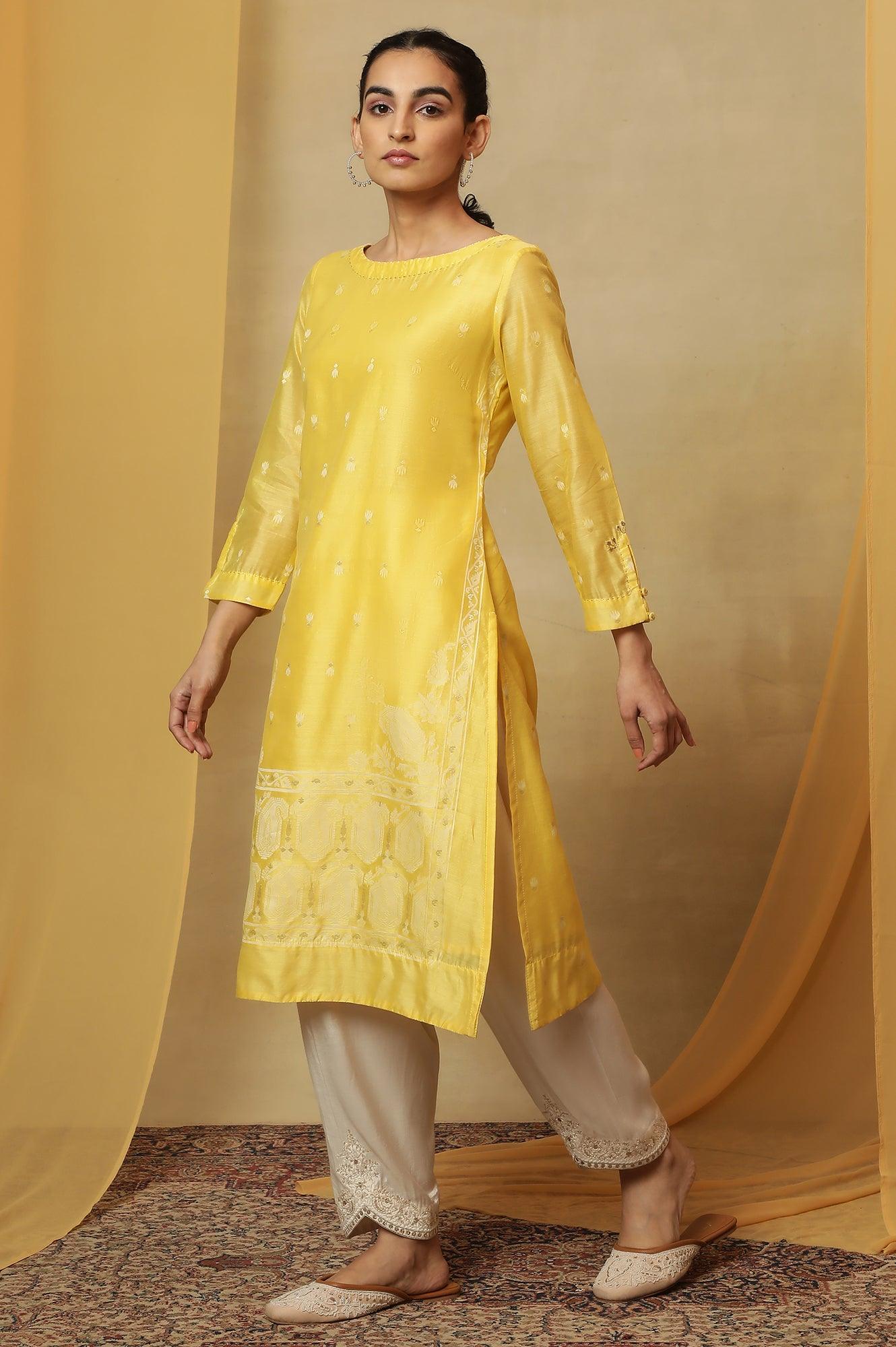 Yellow Jamdani Straight Kurta - Image 3