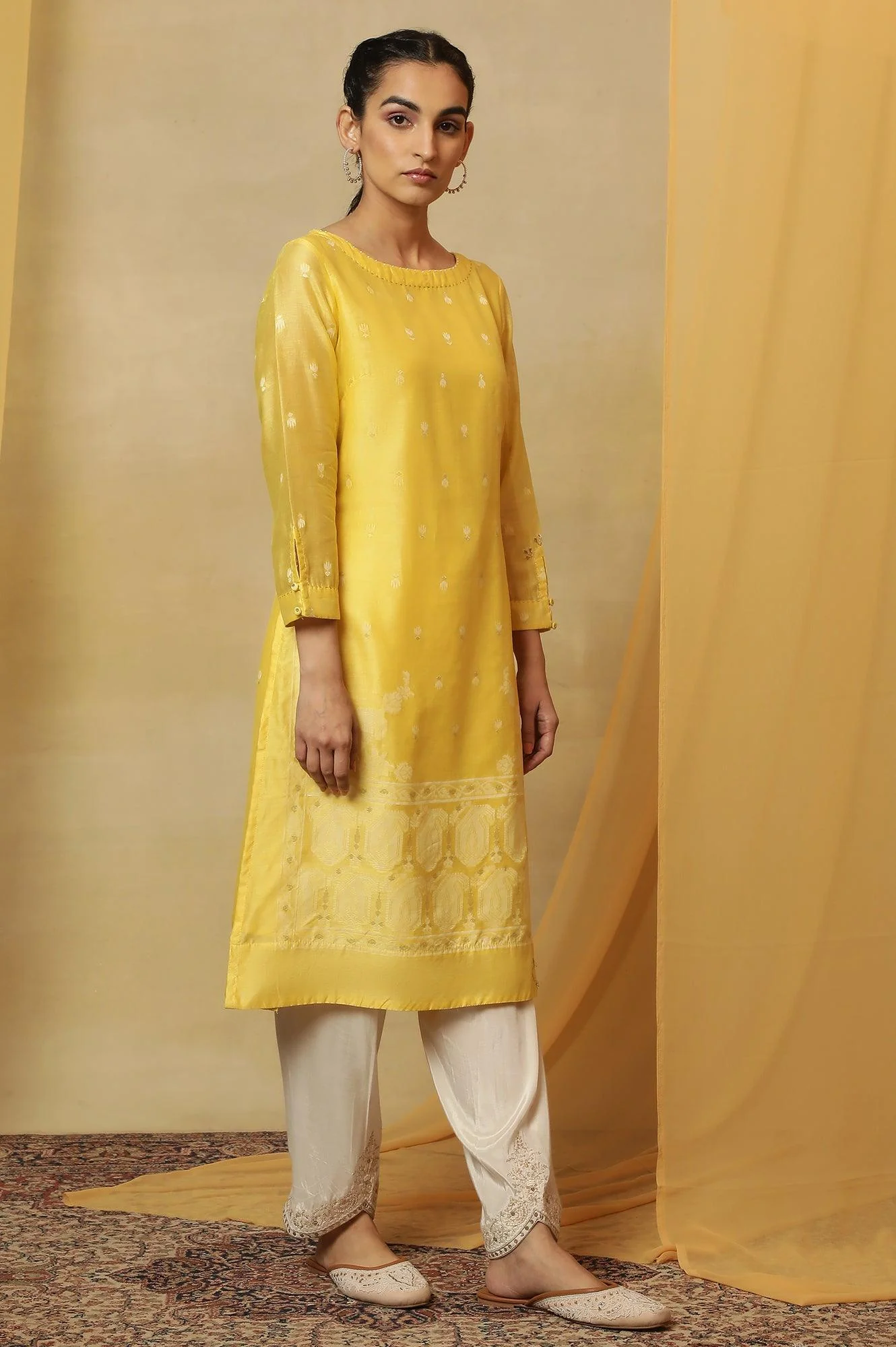 Yellow Jamdani Straight Kurta - Image 5